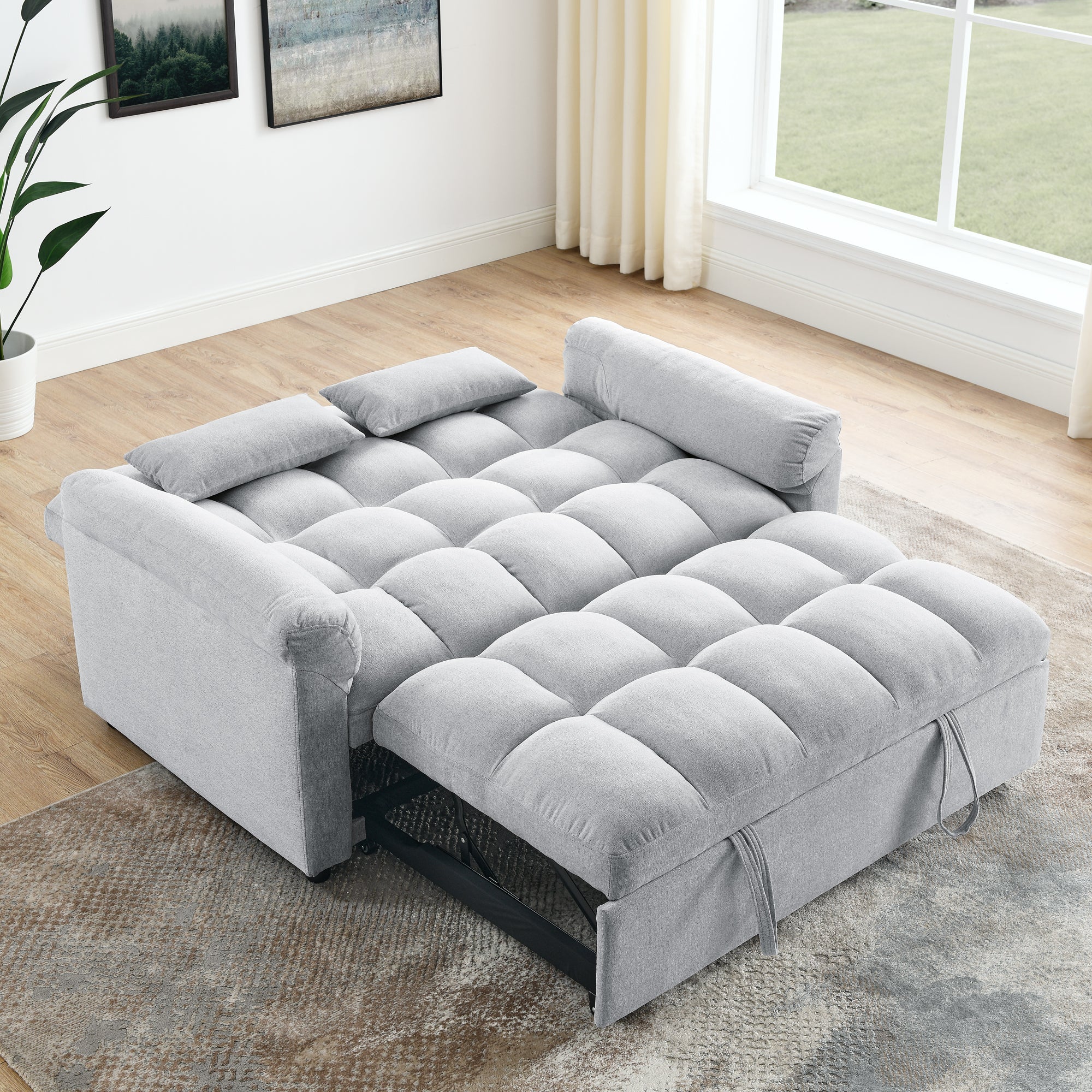 Loveseats Sofa Bed with Pull-out Bed,Adjsutable Back,Light Grey