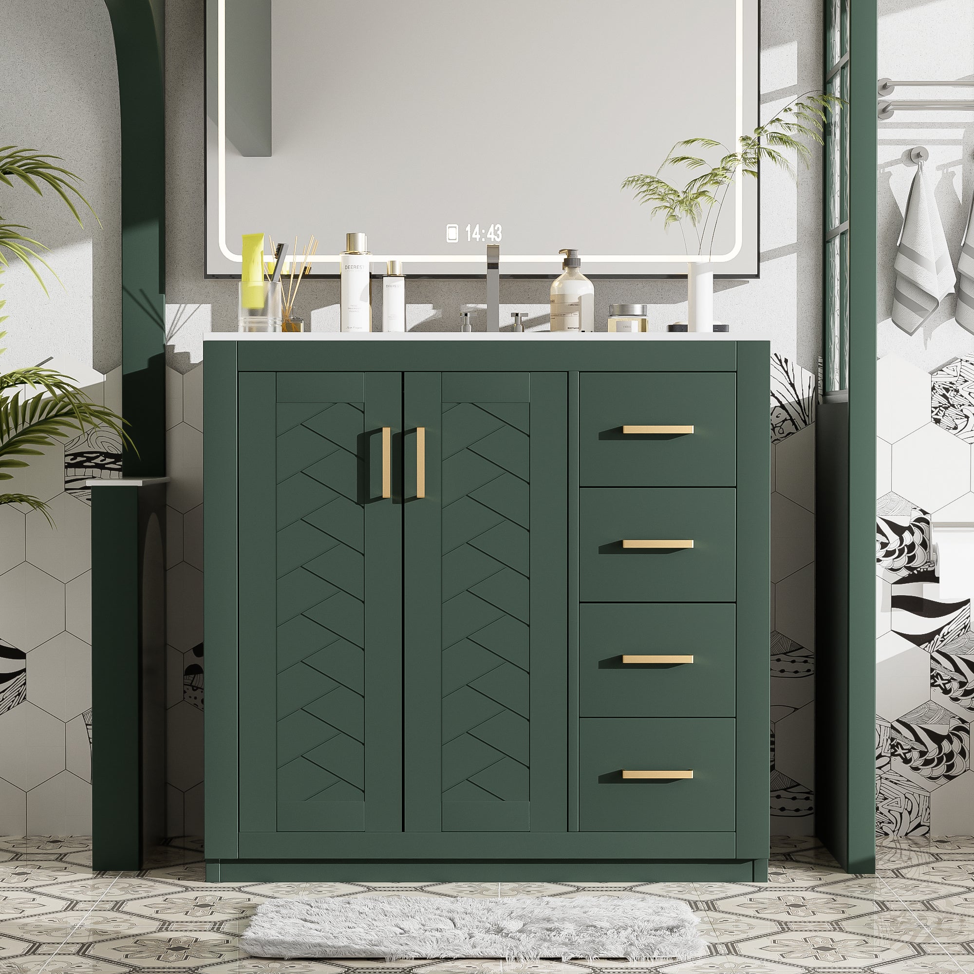 36-inch freestanding bathroom vanity with ceramic sink combo, front view