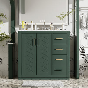 36-inch freestanding bathroom vanity with ceramic sink combo, front view