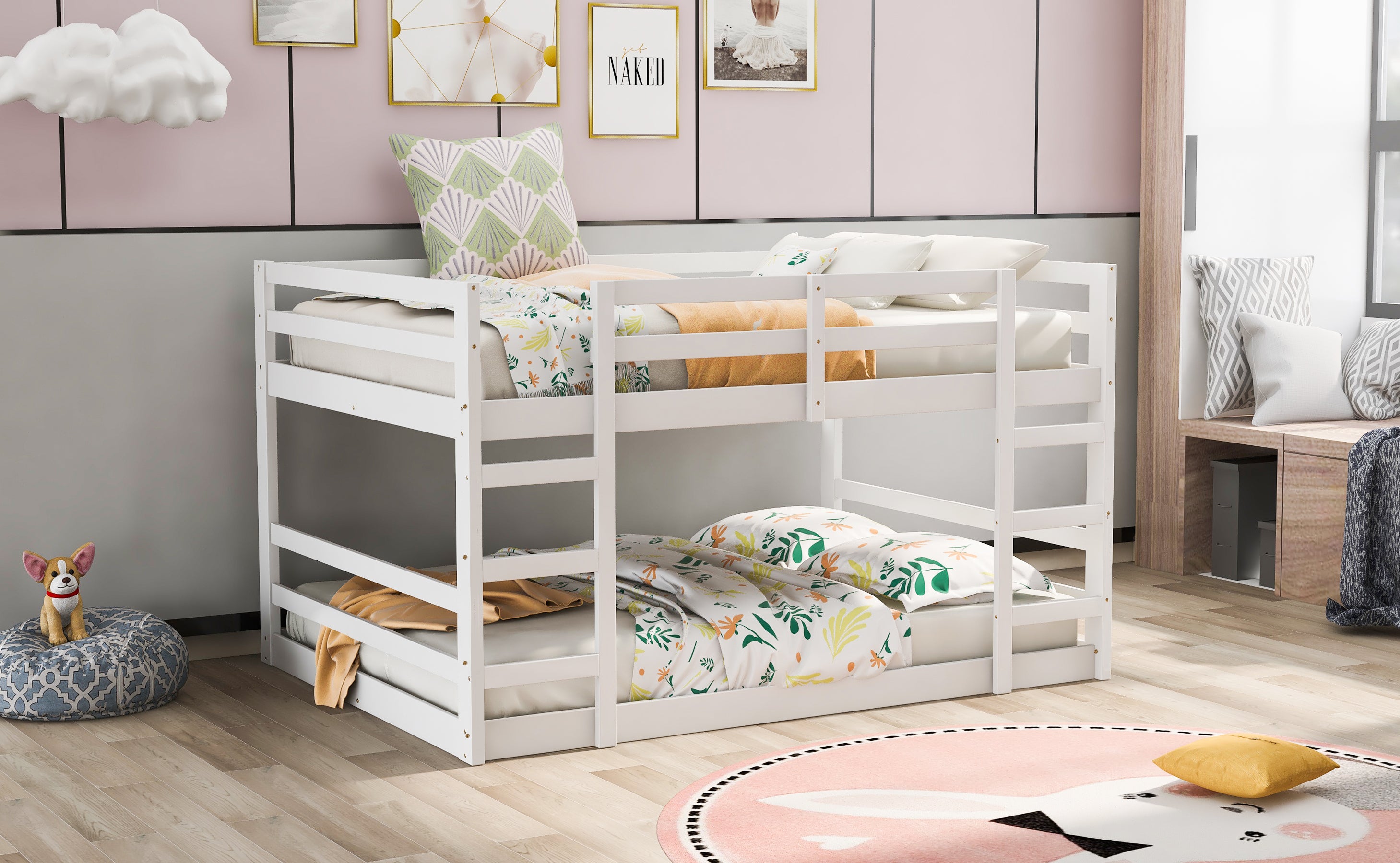 Full Over Full Bunk Bed with Ladder, White (OLD SKU:WF282788AAK)