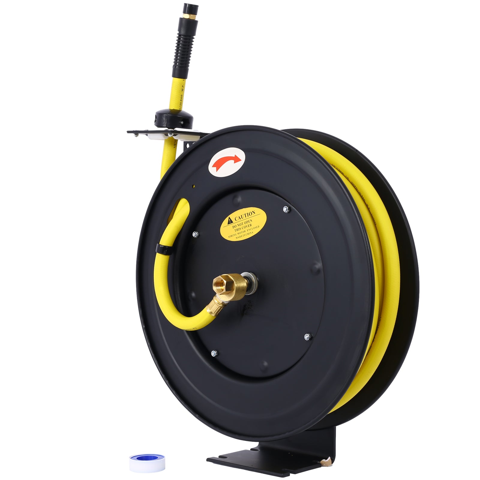 Retractable Air Hose Reel, 1/2" Inch x 50' Ft Auto Rewind Hose-Reel, Heavy Duty Steel Air Hose Reel, Industrial Grade Rubber Hose