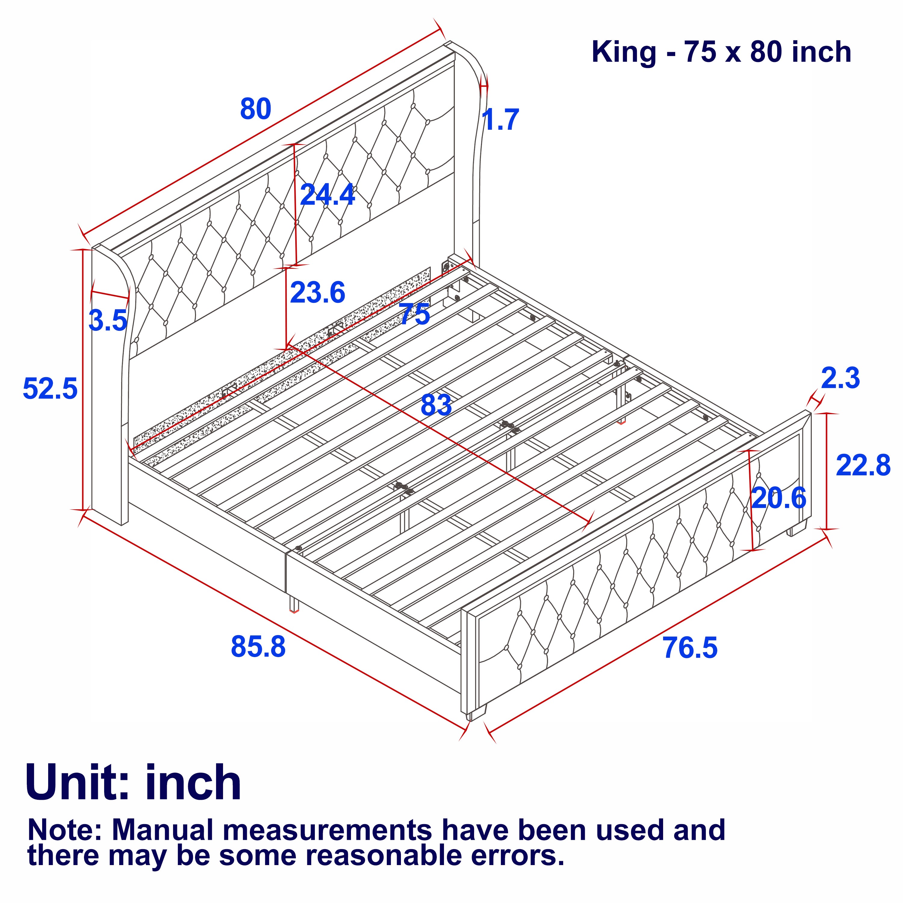 King Platform Bed Frame With High headboard, Velvet Upholstered Bed with Deep Tufted Buttons, Adjustable Colorful LED Light Decorative Headboard, Wide Wingbacks, Black