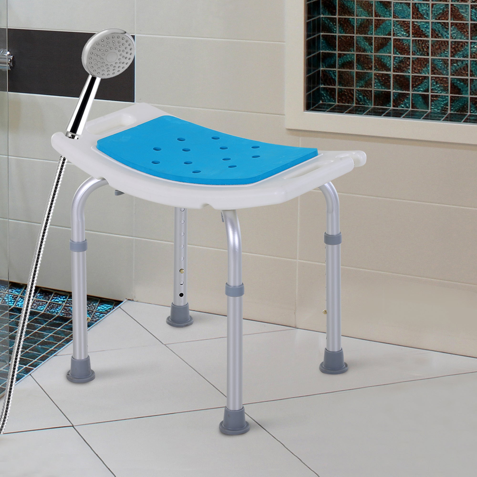 Homcom 6-Level Adjustable Curved Bath Stool Spa Shower Chair Non-Slip Design for the Elderly, Injured, & Pregnant Women