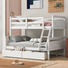 White twin over full bunk bed with storage drawers and ladder, front view
