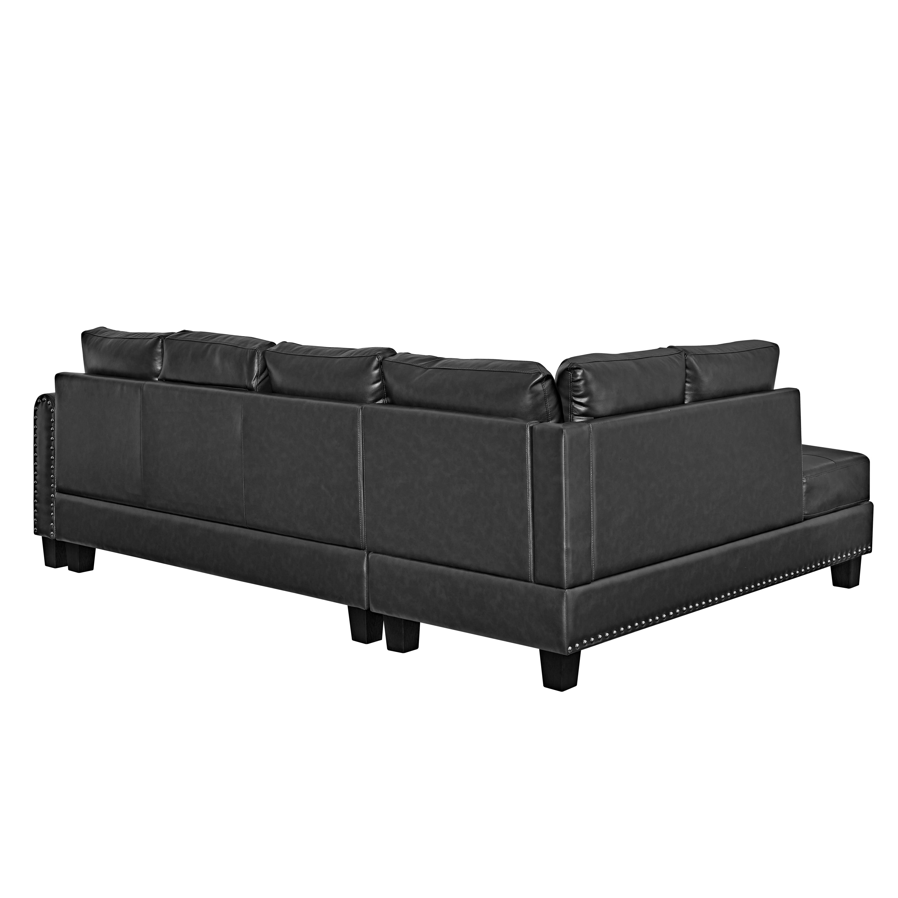 Sectional 3-Seaters Sofa , reversible recliner, Storage pad and wood grain cup holder, Non-slip leg, pu, black