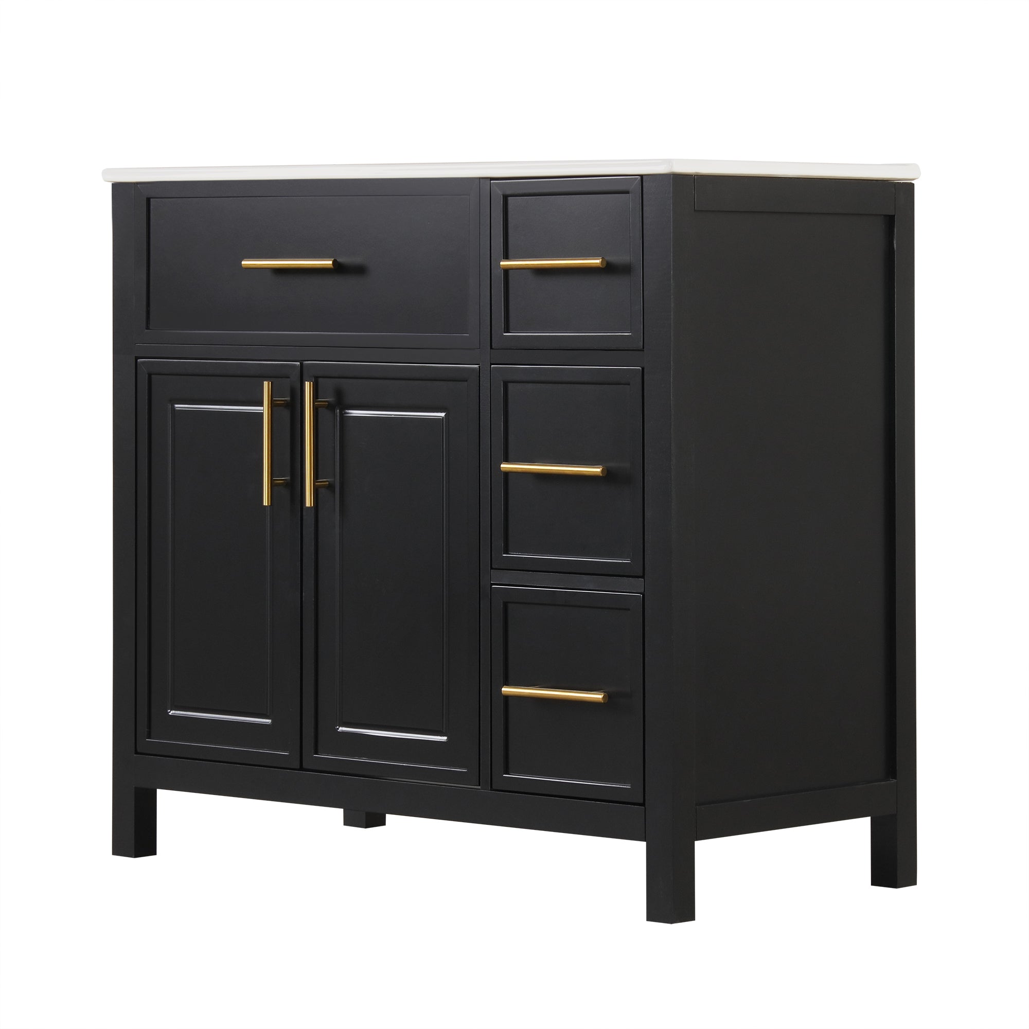 36" Bathroom Vanity with Sink Top, Bathroom Vanity Cabinet with Two Doors and Three Drawers, Solid Wood , MDF Boards ,One Package, Black