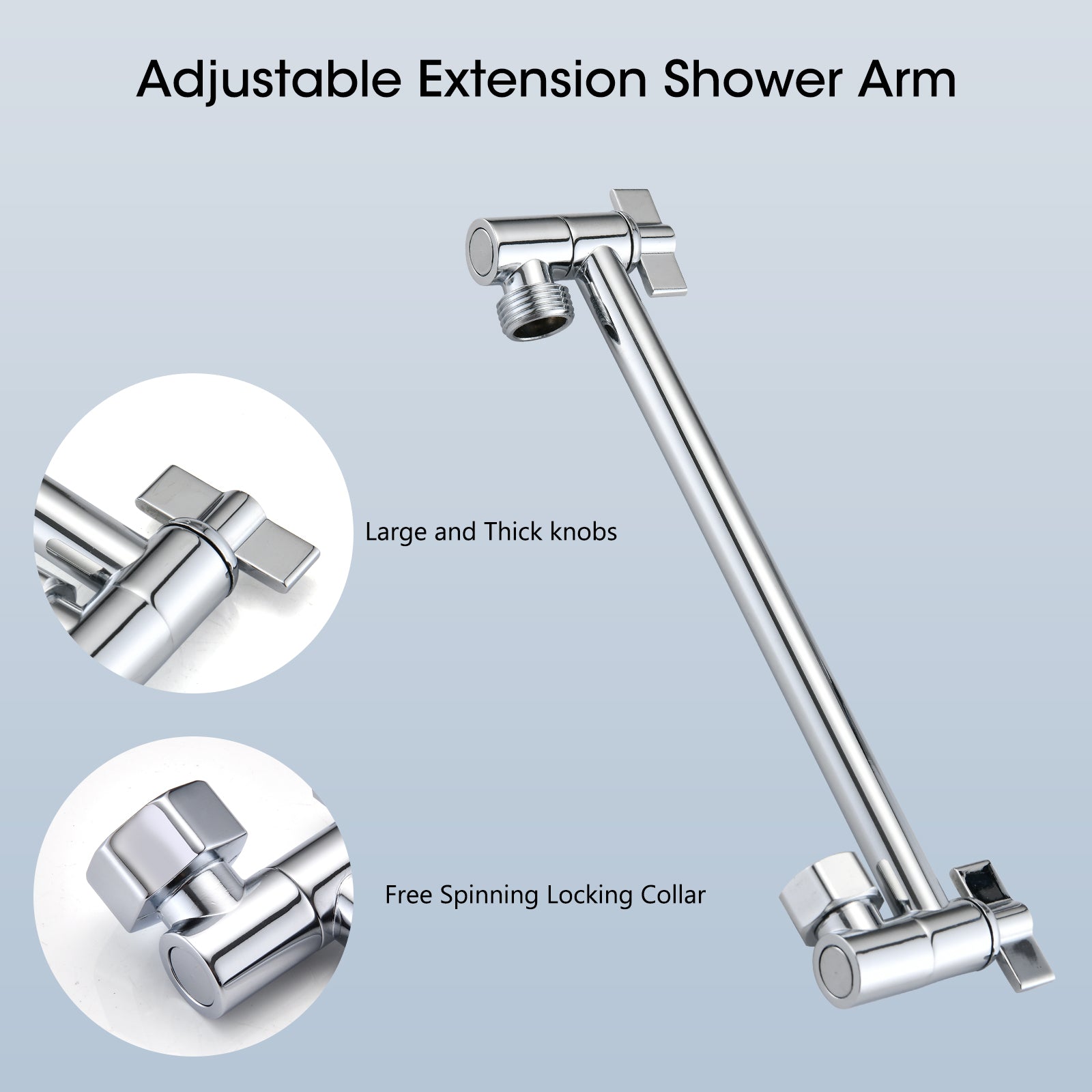 Chrome Shower Head, 10 Inch High Pressure Rainfall Shower Head/Handheld Shower Combo with 11 Inch Extension Arm, 6 Settings Adjustable Anti-leak Shower Head with Holder/Hose, Height/Angle Adjustable