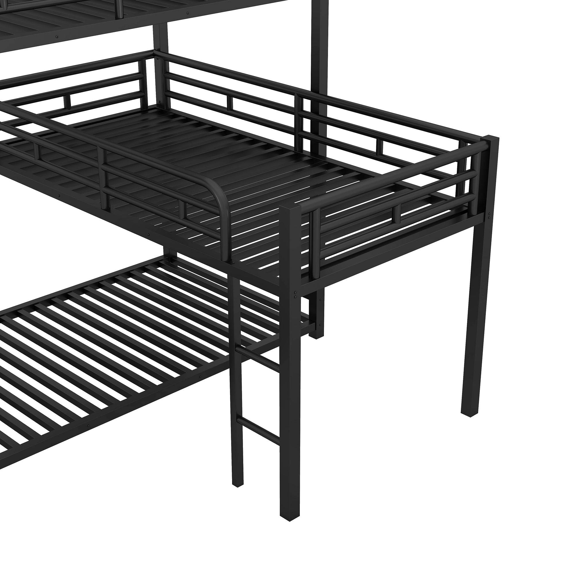 L-shaped Metal Triple Twin Size Bunk Bed, Black(OLD SKU:SM000605AAB)