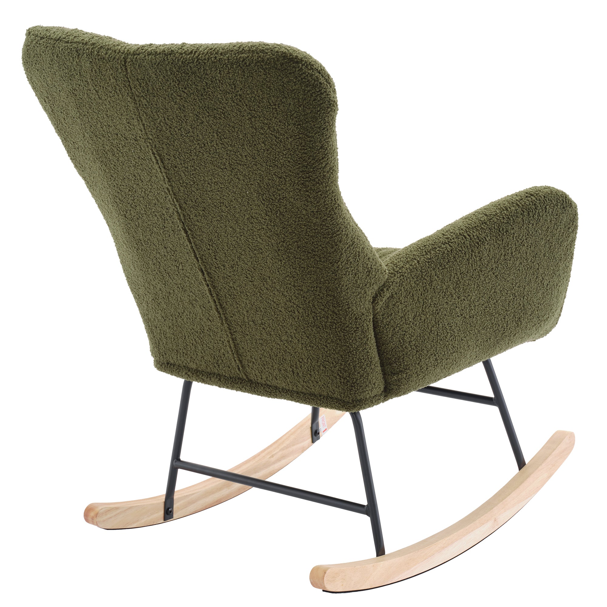 Nursery Rocking Chair, Teddy Upholstered Glider Rocker, Rocking Accent Chair with High Backrest, Comfy Rocking Accent Armchair for Living Room, Bedroom, Offices, DARK GREEN