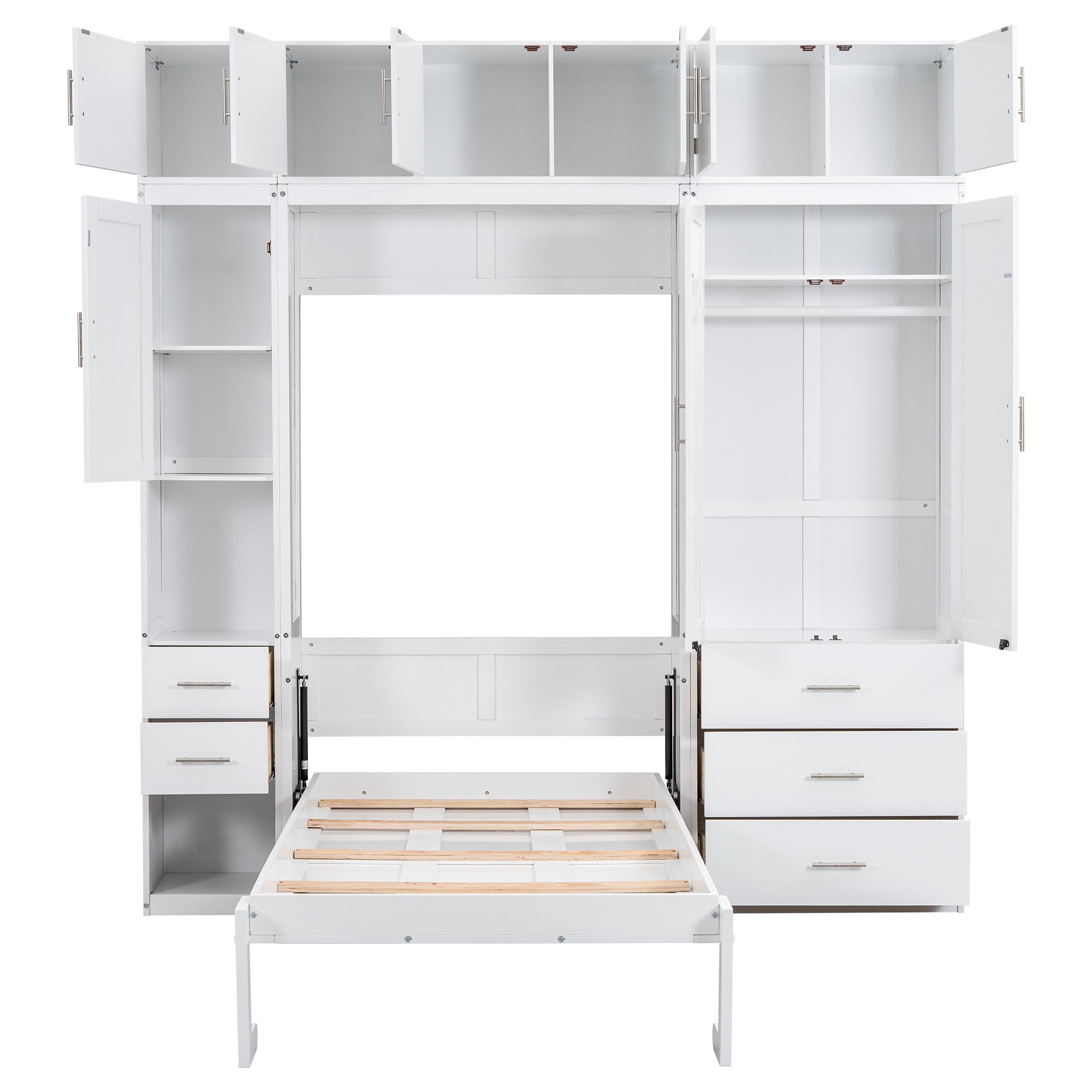 Twin Size Murphy Bed with Lockers and Wardrobes, With installation video, White