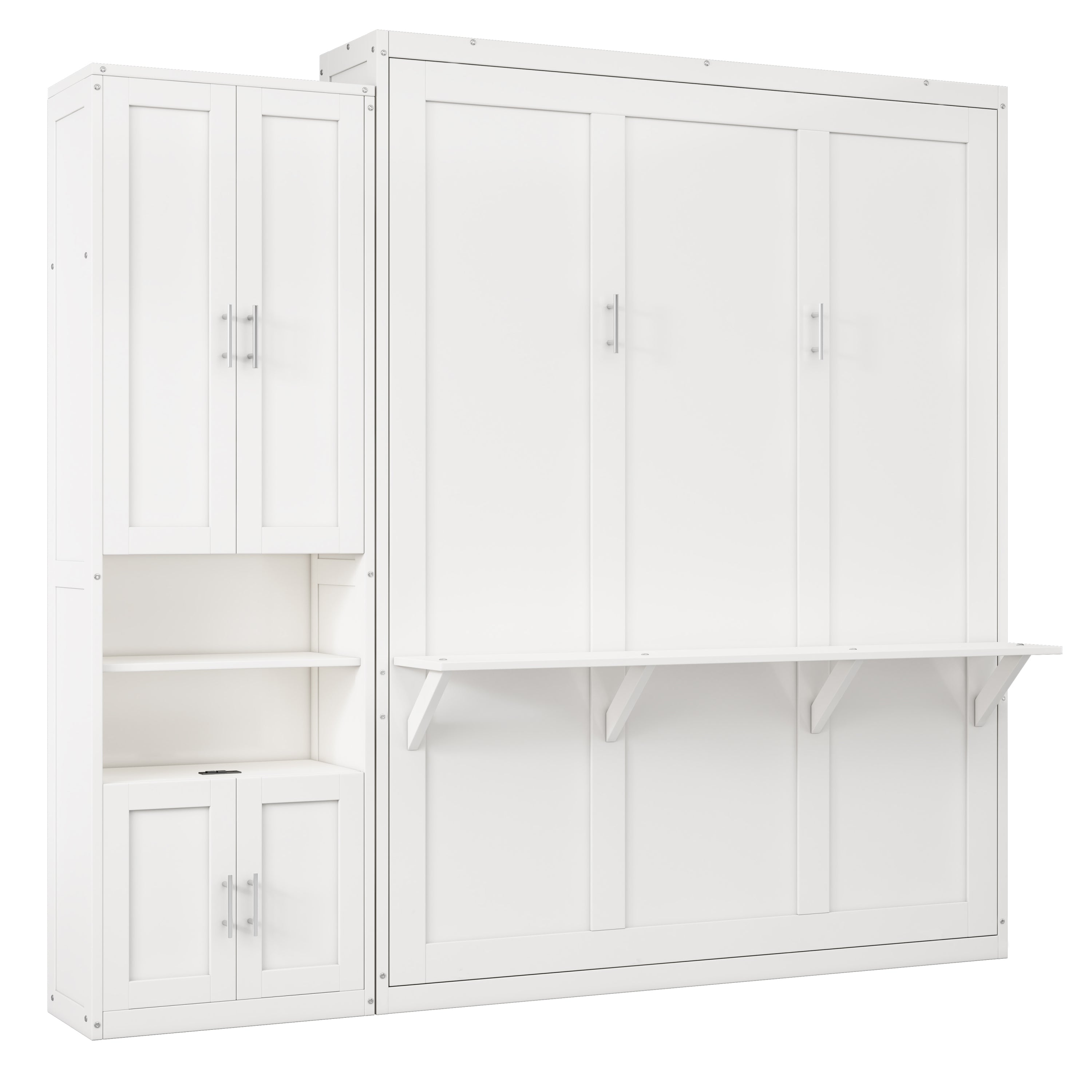 Full Size Murphy Bed with 1 Side Cabinet Storage Shelf, 61.5-inch Cabinet Bed Folding Wall Bed with Desk Combo Perfect for Guest Room,Study, Office,White(old sku:BS300194AAC)