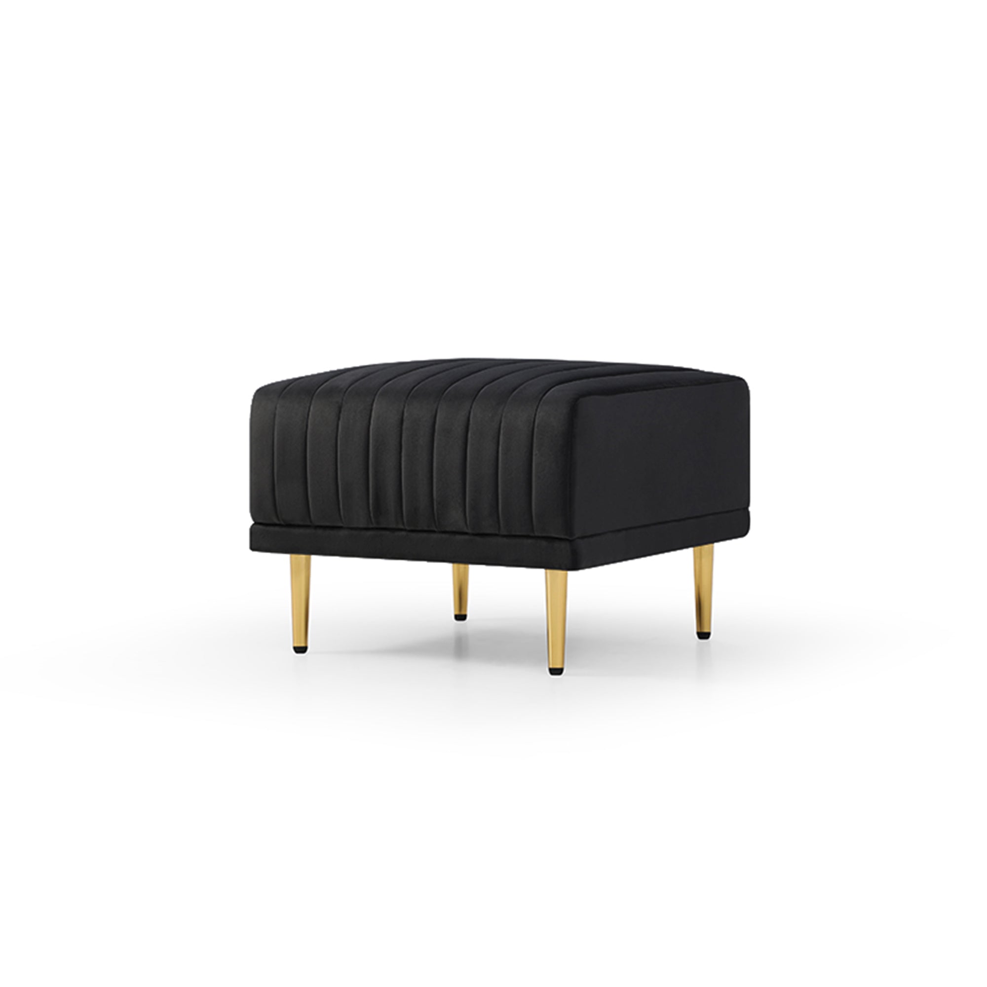 Living Room Ottoman Black Velvet Channel Tufted to Combine with Sectional Sofa