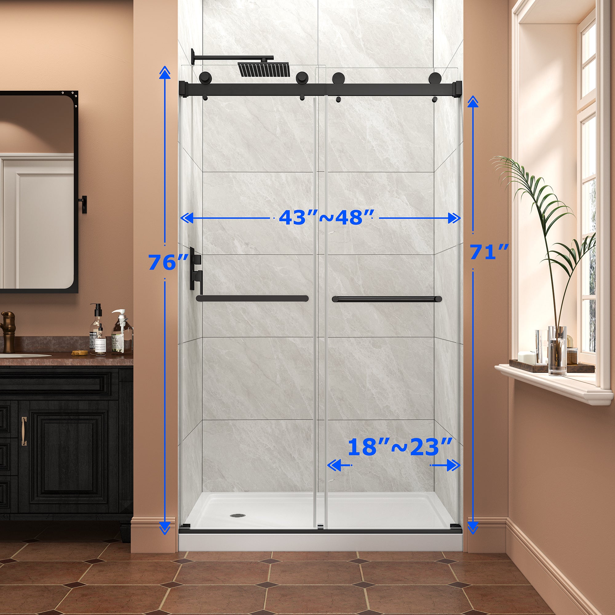 43-48 x 76 in reversible bypass shower door glass detail
