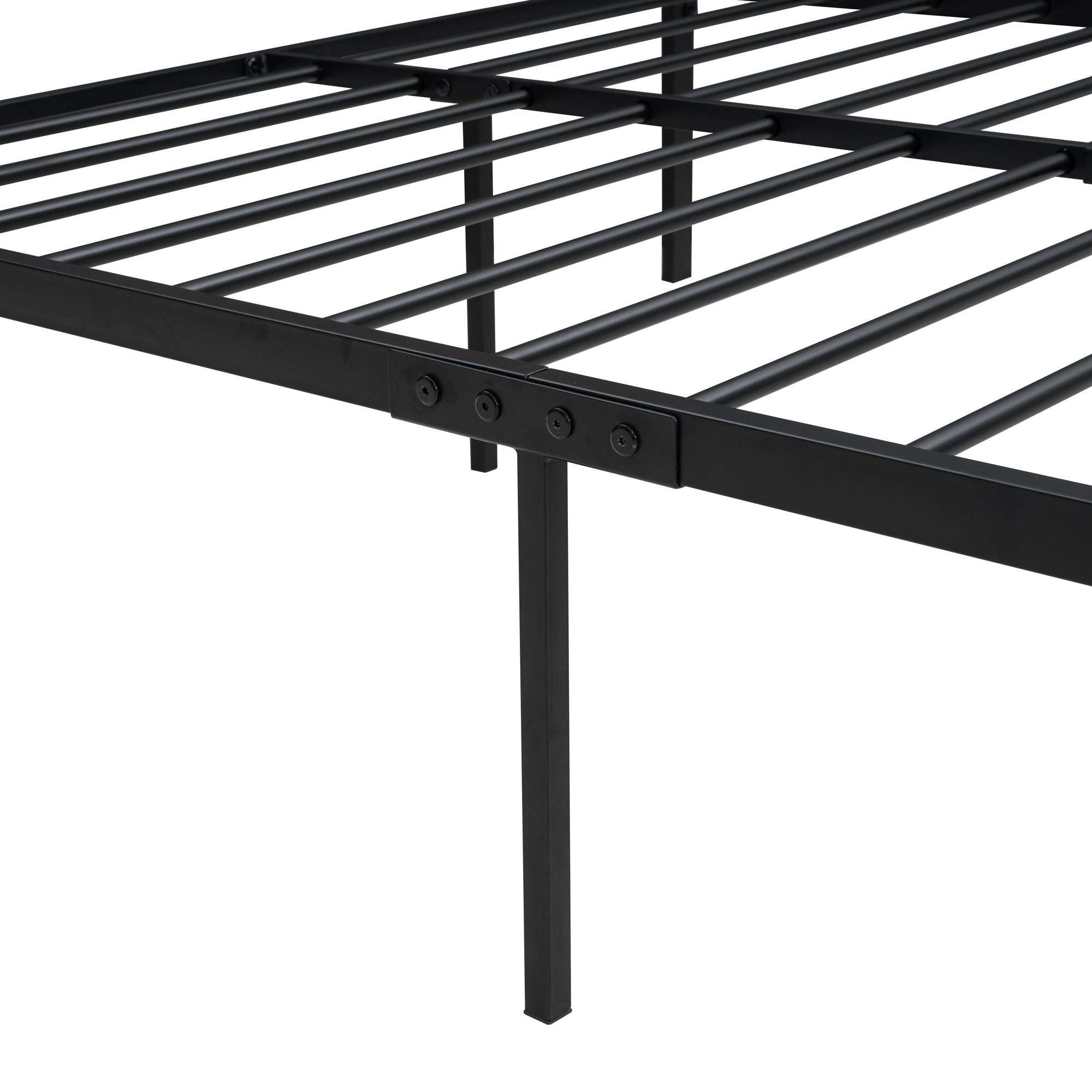 Twin Size Platform Bed, Metal and Wood Bed Frame with Headboard and Footboard, Black