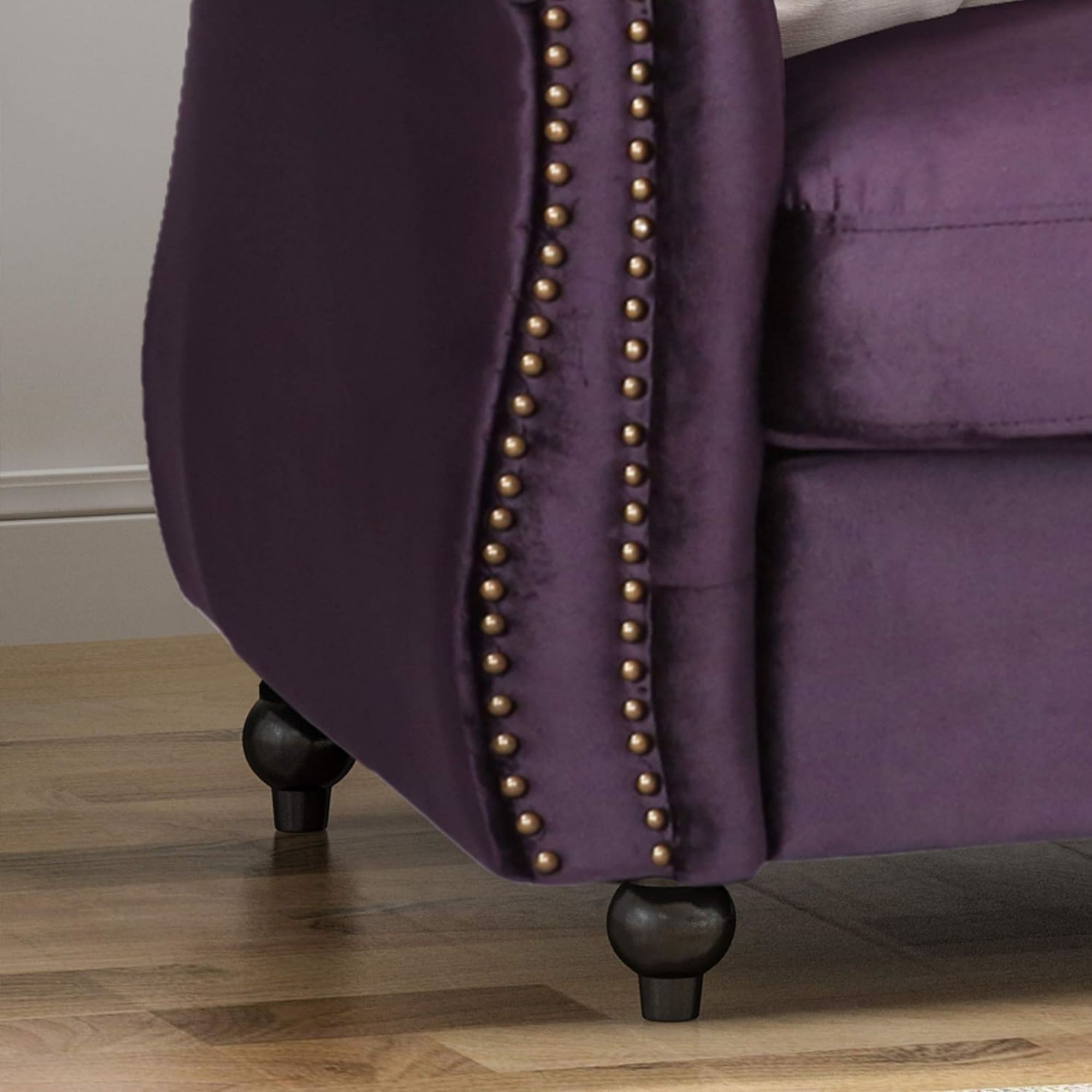 Luxurious 3-Seater Purple Velvet Sofa, Featuring a Classic Design with Modern Elegance, Perfect for Adding Sophistication and Style to Any Living Room, Plush Comfort and Durable Craftsmanship