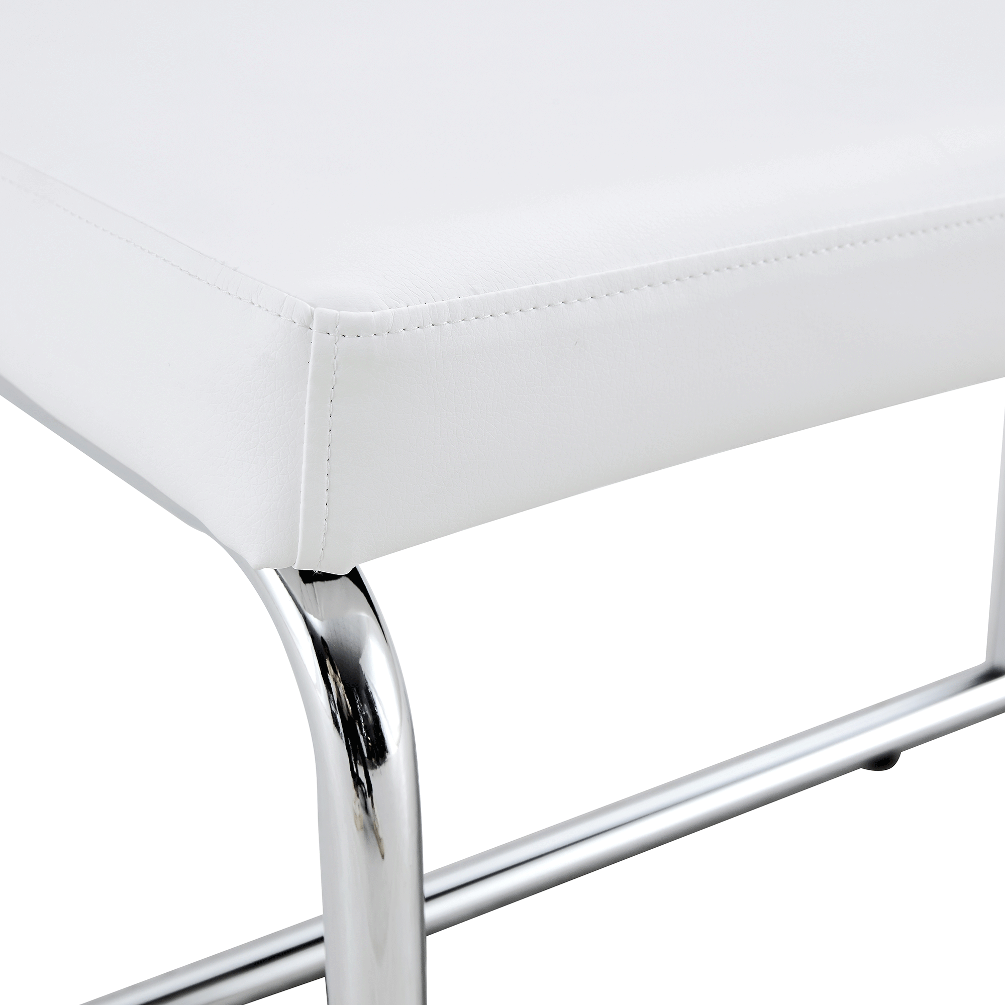 White shoe changing stool, silver metal legs, sofa stool dining chair, suitable for bedroom ,fitting room, storage room, dining room, living room. 005