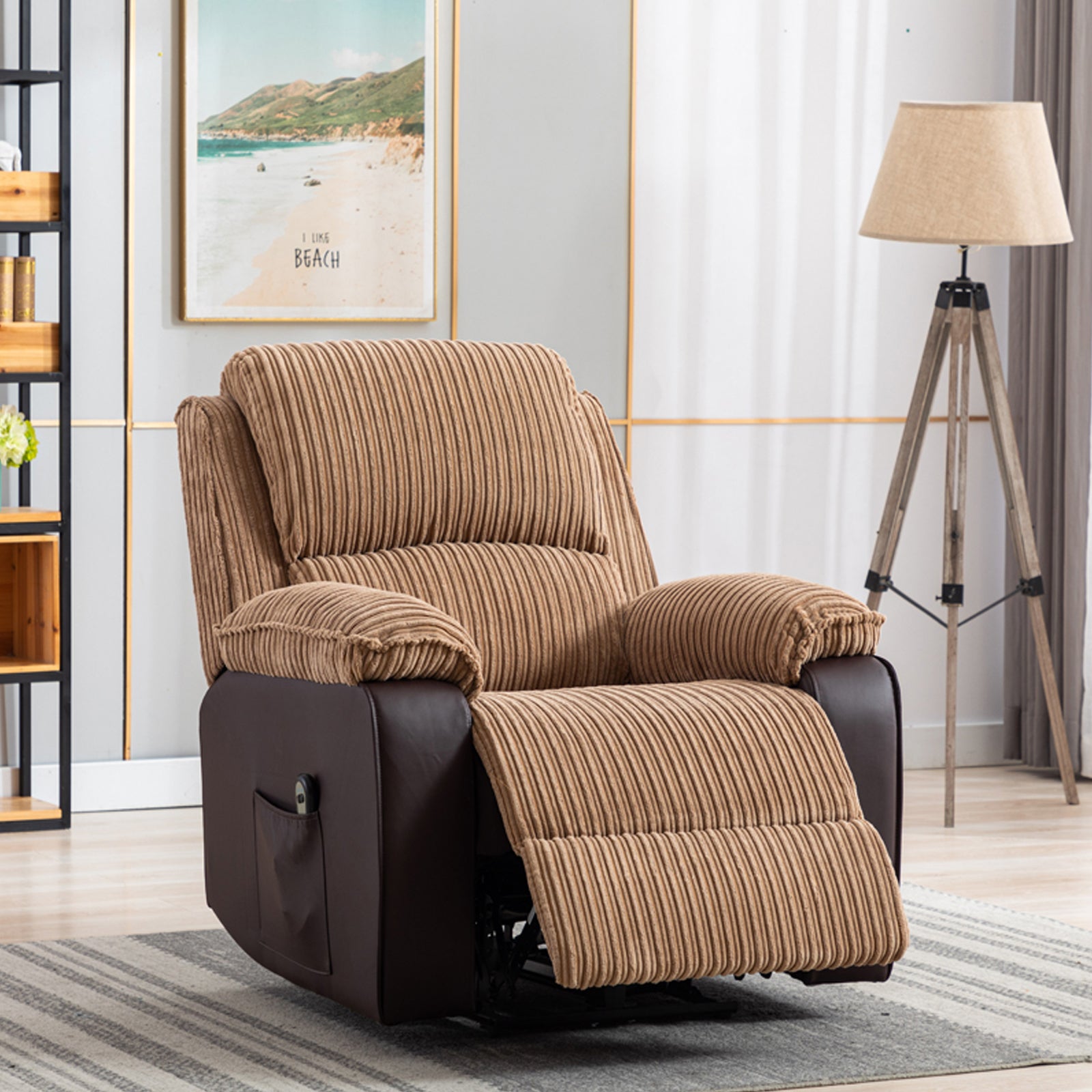 Brown Fabric Recliner Chair  Theater Single Recliner Thick Seat and Backrest, suitable for living room, side bags Electric sofa chair, electric remote control.The angle can adjust freely