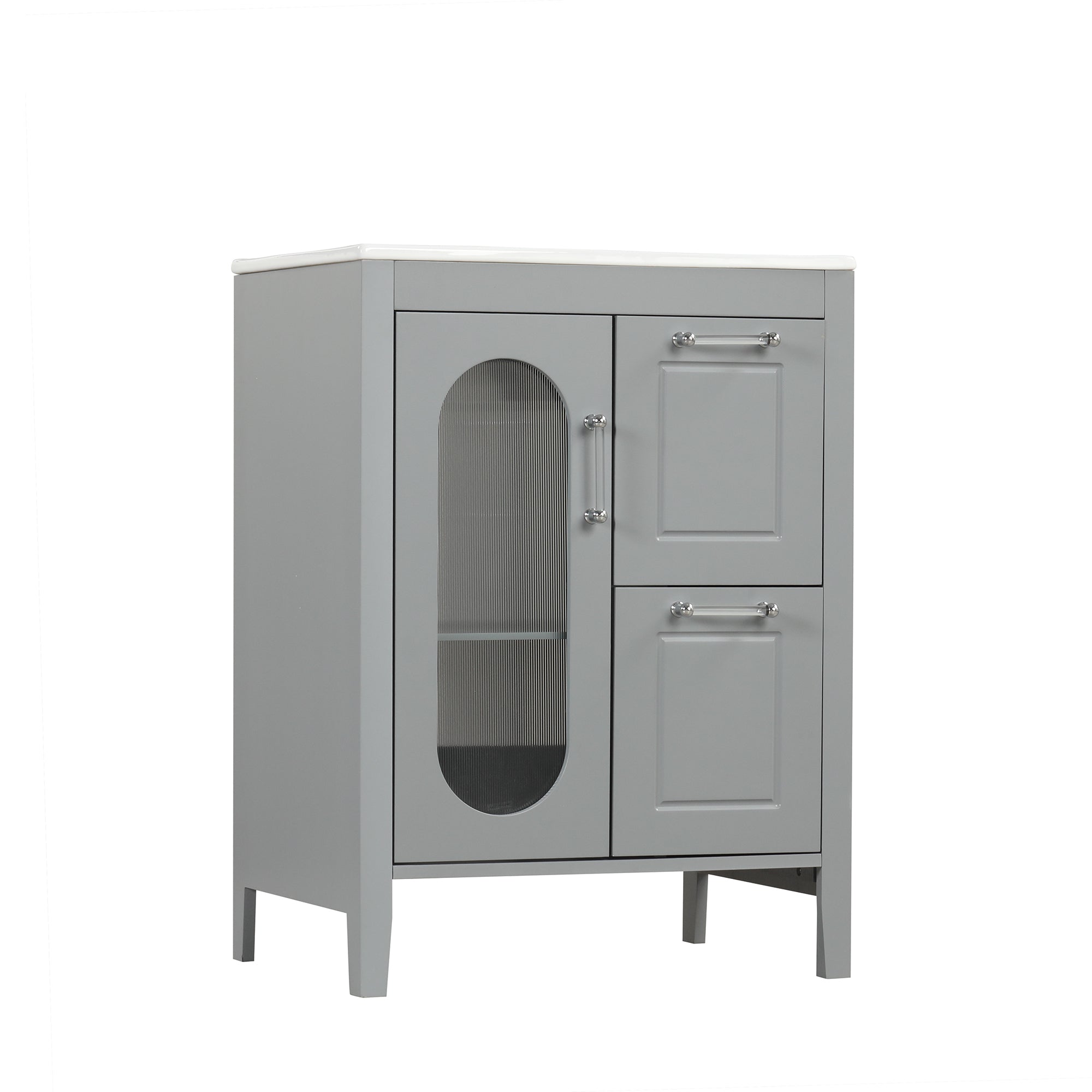 24" Bathroom Vanity with Sink, Bathroom Vanity Cabinet with Two Drawers and Door, Adjustable Shelf, Solid Wood and MDF, Grey