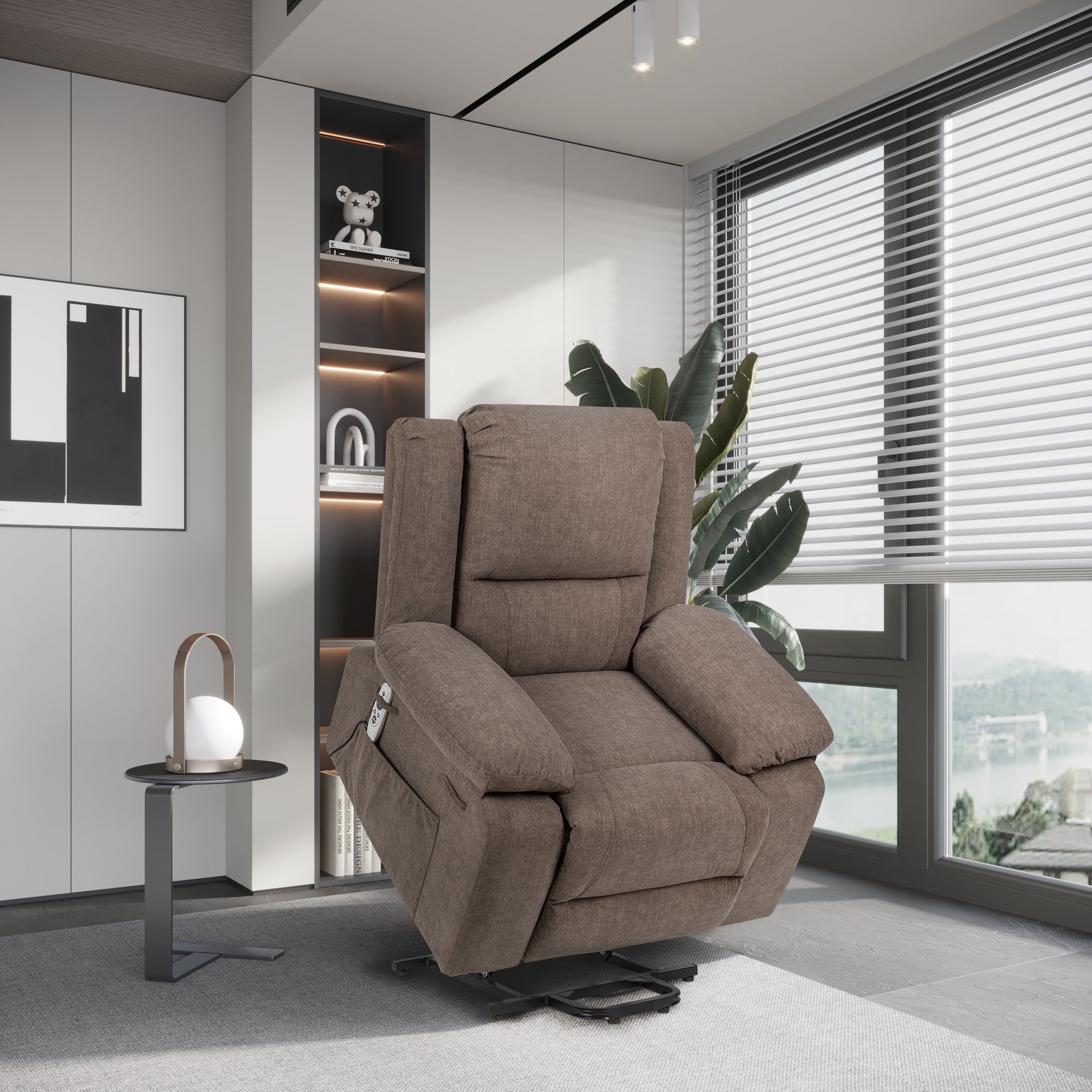 Electric Power Recliner Chair With Massage For Elderly ,Remote Control Multi-function Lifting, Timing, Cushion Heating Chair With Side Pocket Brown