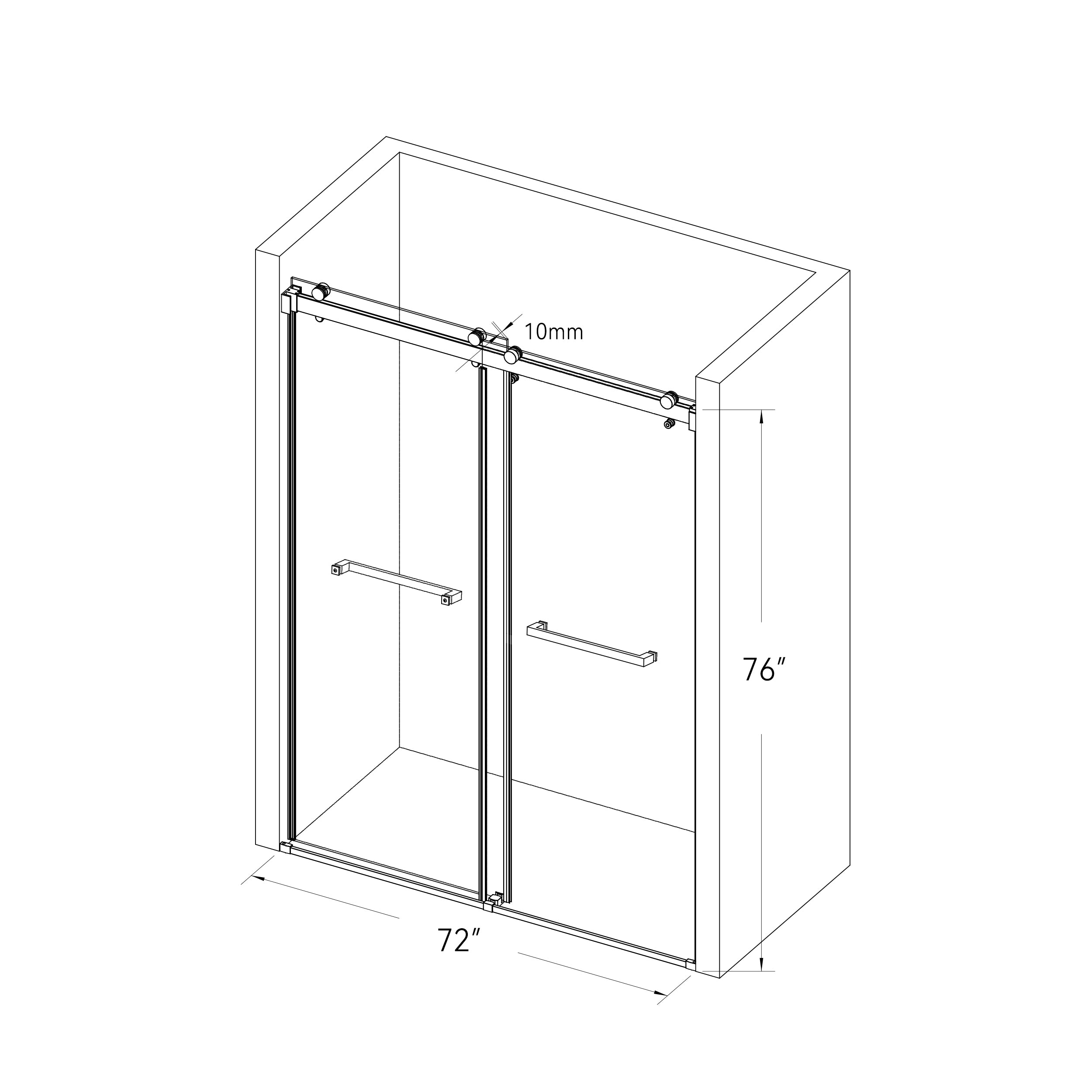 68-72" W x 77"H Sliding Frameless Soft-Close Shower Door with Premium 3/8 Inch (10mm) Thick Tampered Glass in Matte Black 03A42-7276