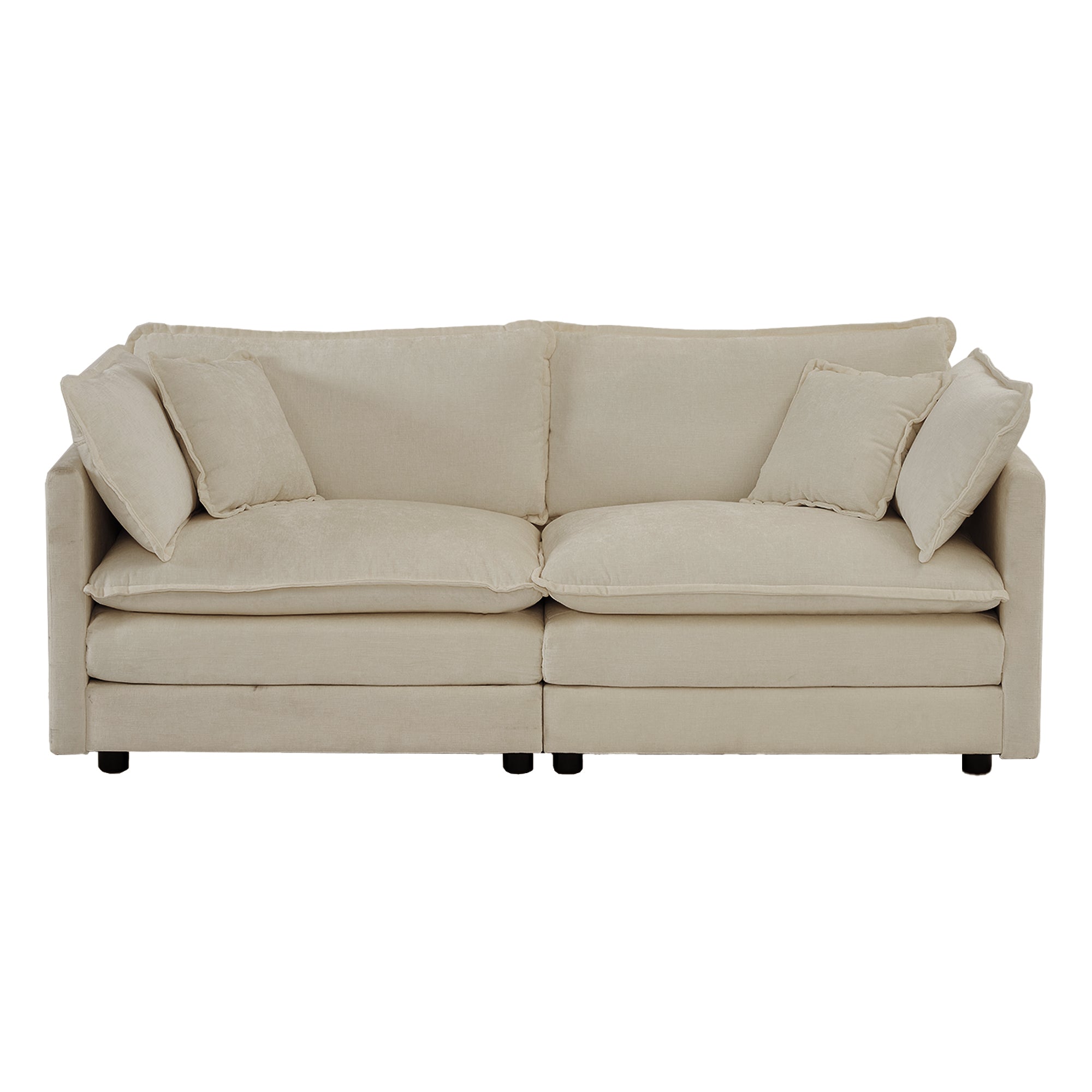 Sofa Set of 2 Chenille Couch, 2+3 Seater Sofa Set Deep Seat Sofa, Modern Sofa Set for Living Room, Beige Chenille