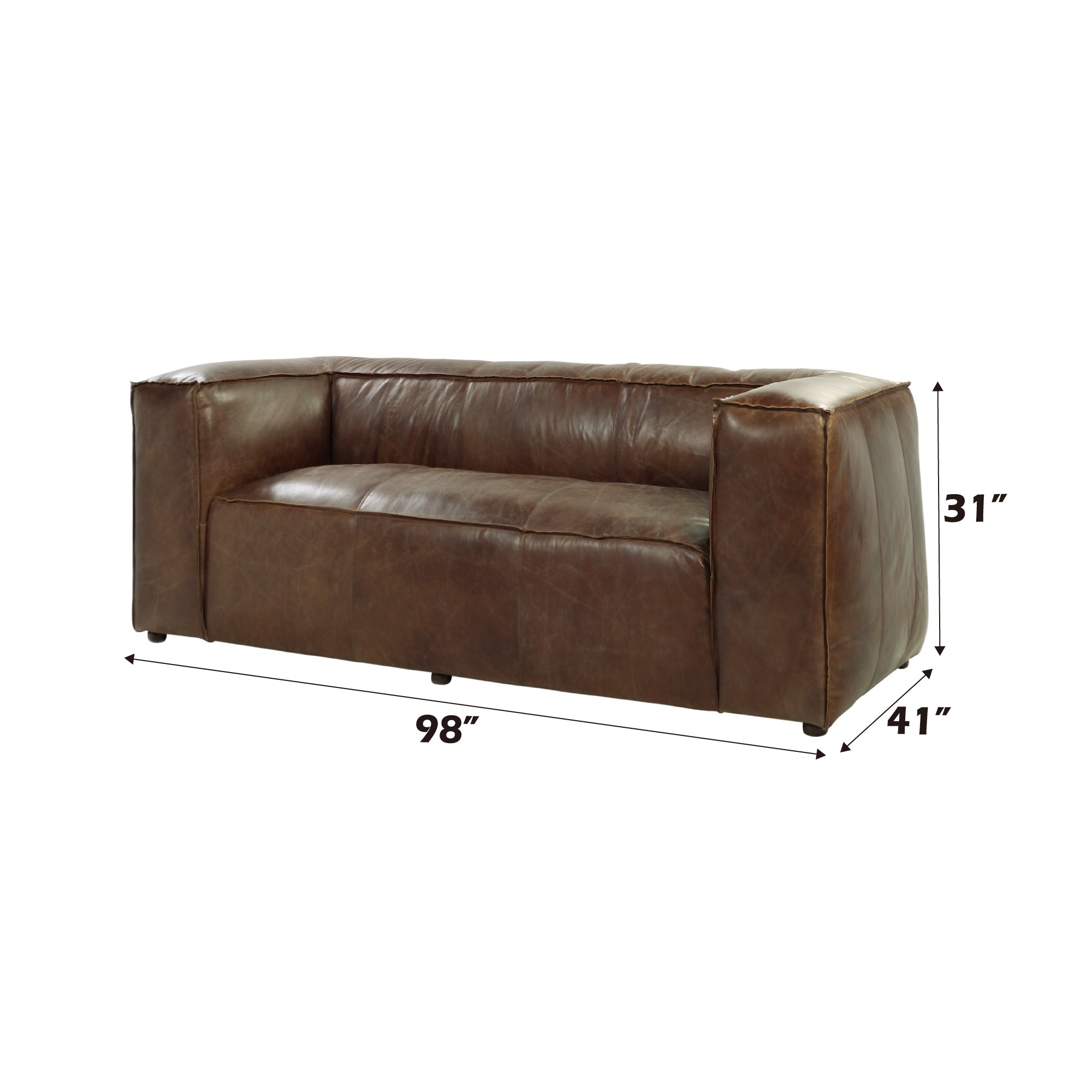 Brancaster Retro Brown Grain Leather & Aluminum Sofa