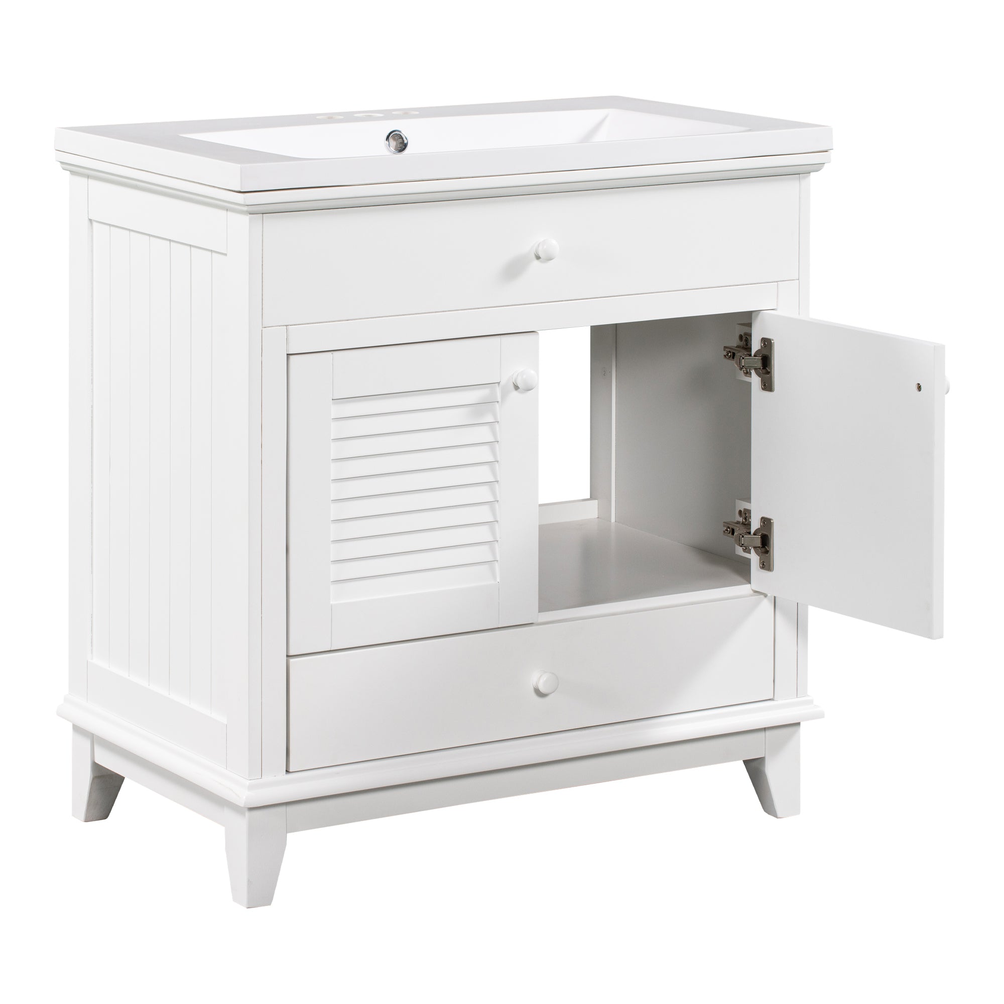 30" Bathroom Vanity with Sink, Bathroom Cabinet with Two Doors and One Drawer, White (OLD SKU: JL000005AAK-1)