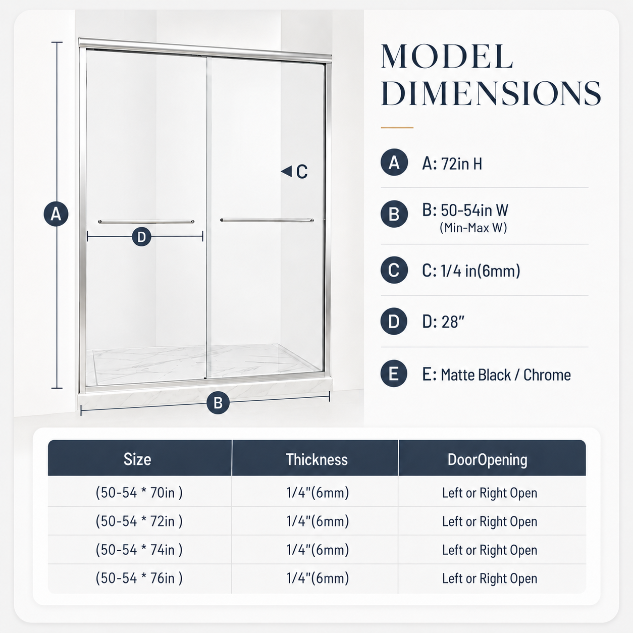 50-60 x 72 in Framed Sliding Shower Door showing glass door detail