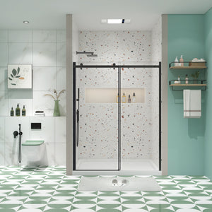 46-48 x 74 in Matte Black Sliding Shower Door - 46-48 x 74 in / Matte Black view 1