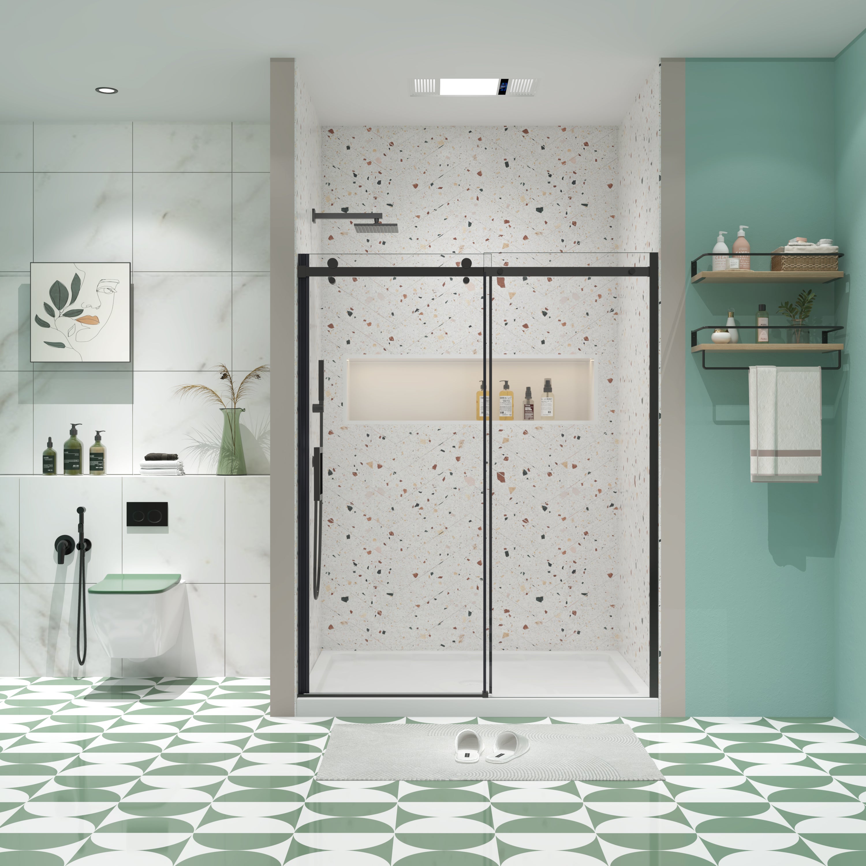 46-48 x 74 in Matte Black Sliding Shower Door - 46-48 x 74 in / Matte Black view 1