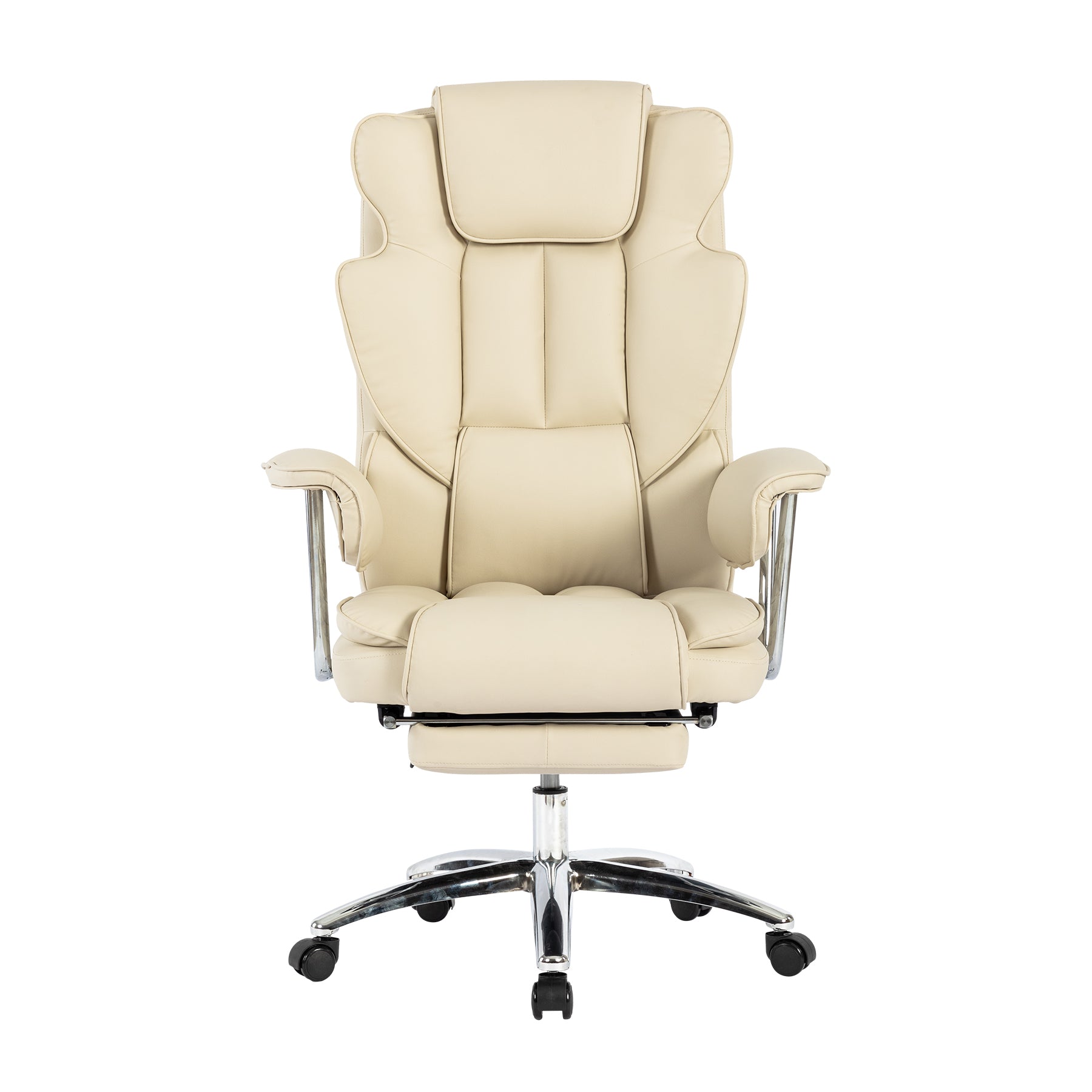 Office Chair, Big and Tall Executive Office Chair with Footrest, Leather Computer Chair, Ergonomic Reclining Chair High Back , Large Home Office Chair (Beige)