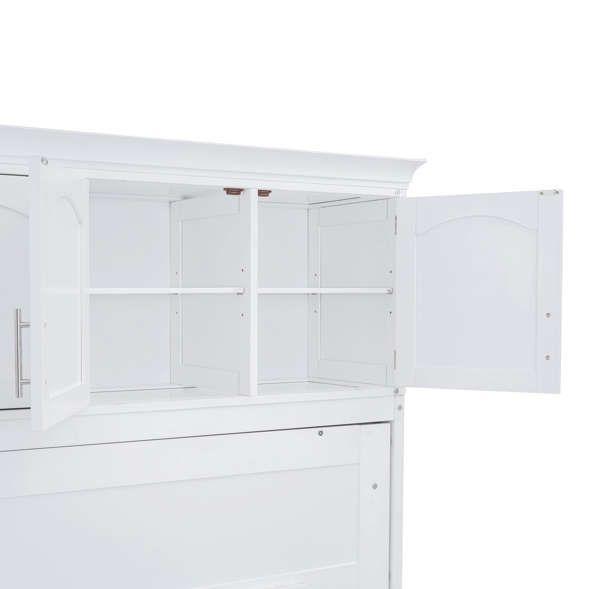 Queen Size Murphy Bed Wall Bed with Top Cabinets,White