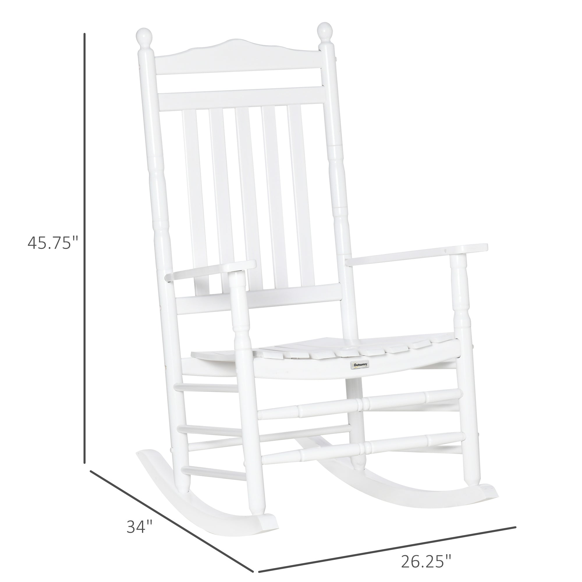 Outsunny Traditional Wooden High-Back Rocking Chair for Porch, Indoor/Outdoor, White