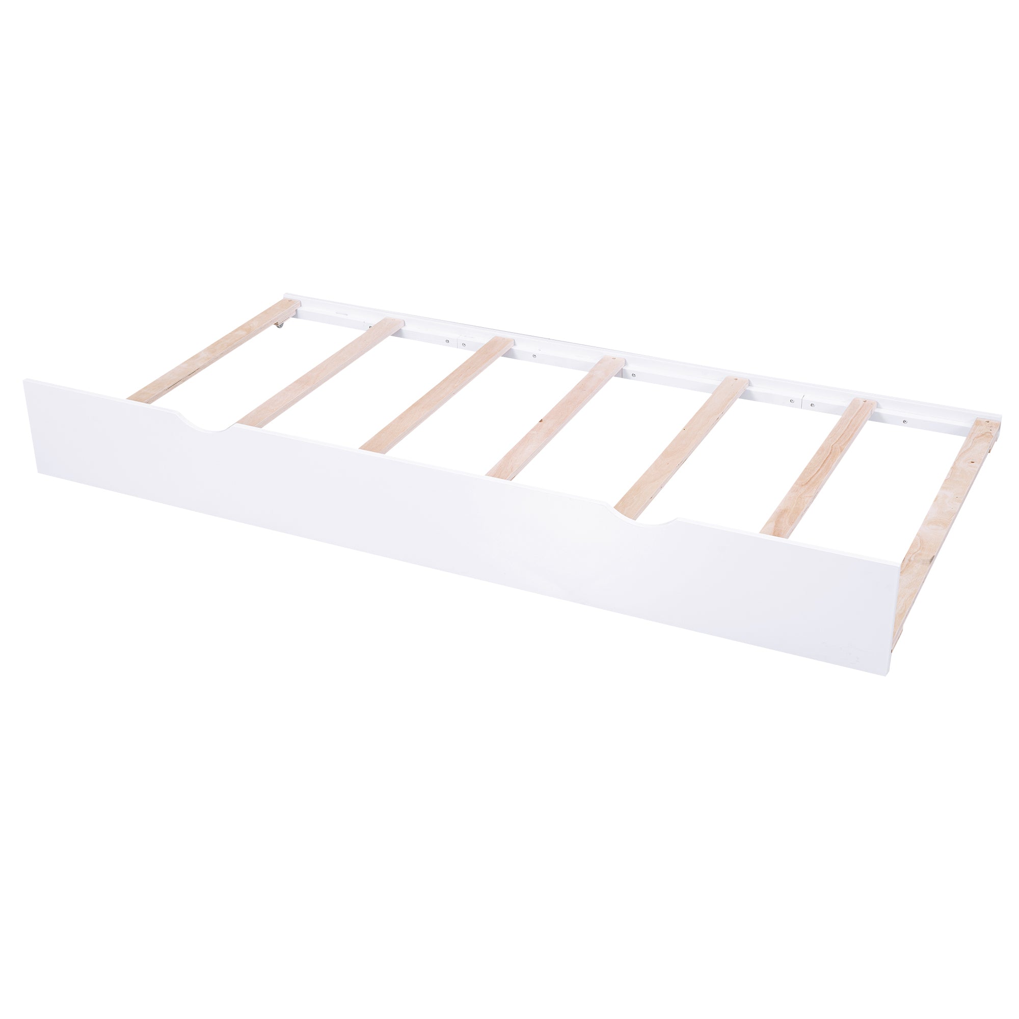 Full Size Storage Platform Bed with Pull Out Shelves and Twin Size Trundle, White