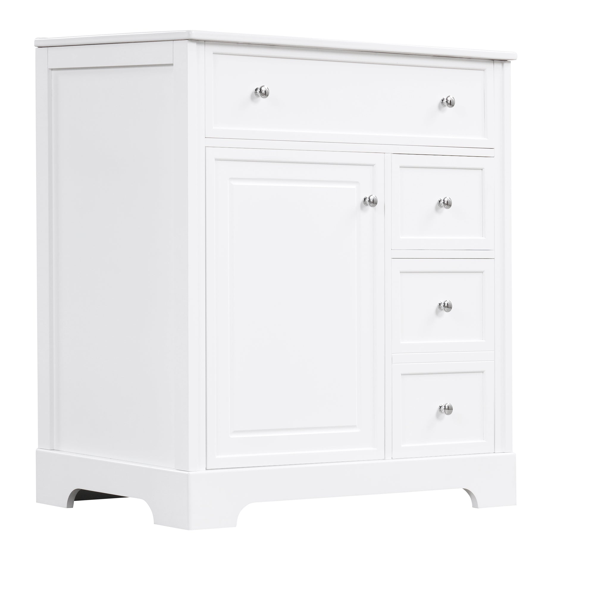 30" Bathroom Vanity with Sink Top, Bathroom Vanity Cabinet with Door and Two Drawers, MDF Boards, Solid Wood, One Package, White