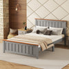 Full Size Wood Platform Bed Wooden Slat Support, Vintage Simple Bed Frame with Rectangular Headboard and Footboard, Grey