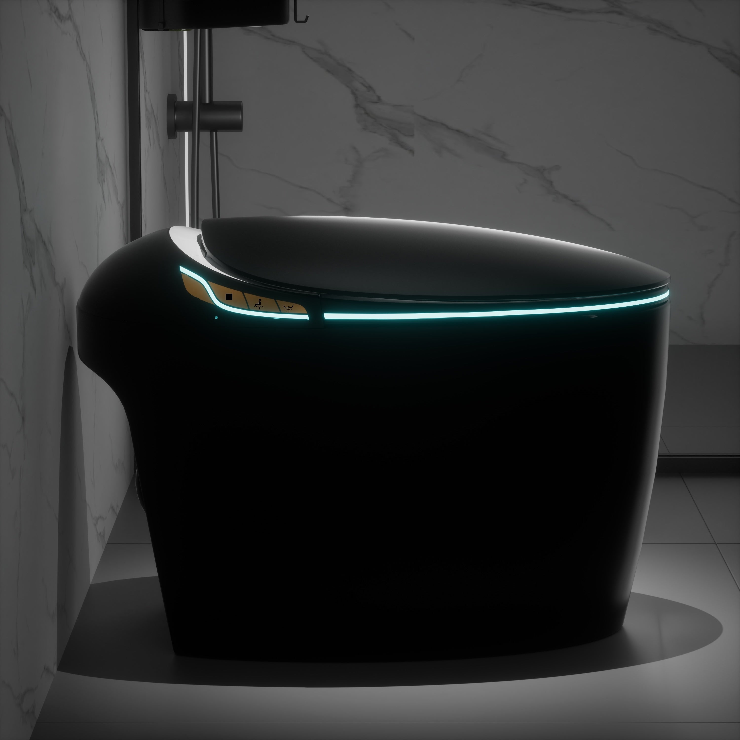 Unique Smart Toilet with Bidet Built In, Intelligent One Piece Toilet For Modern Bathroom, Auto Open/Close Seat, Foot Sensor, LED Display,Night Light, Warm Water & Dryer, Black