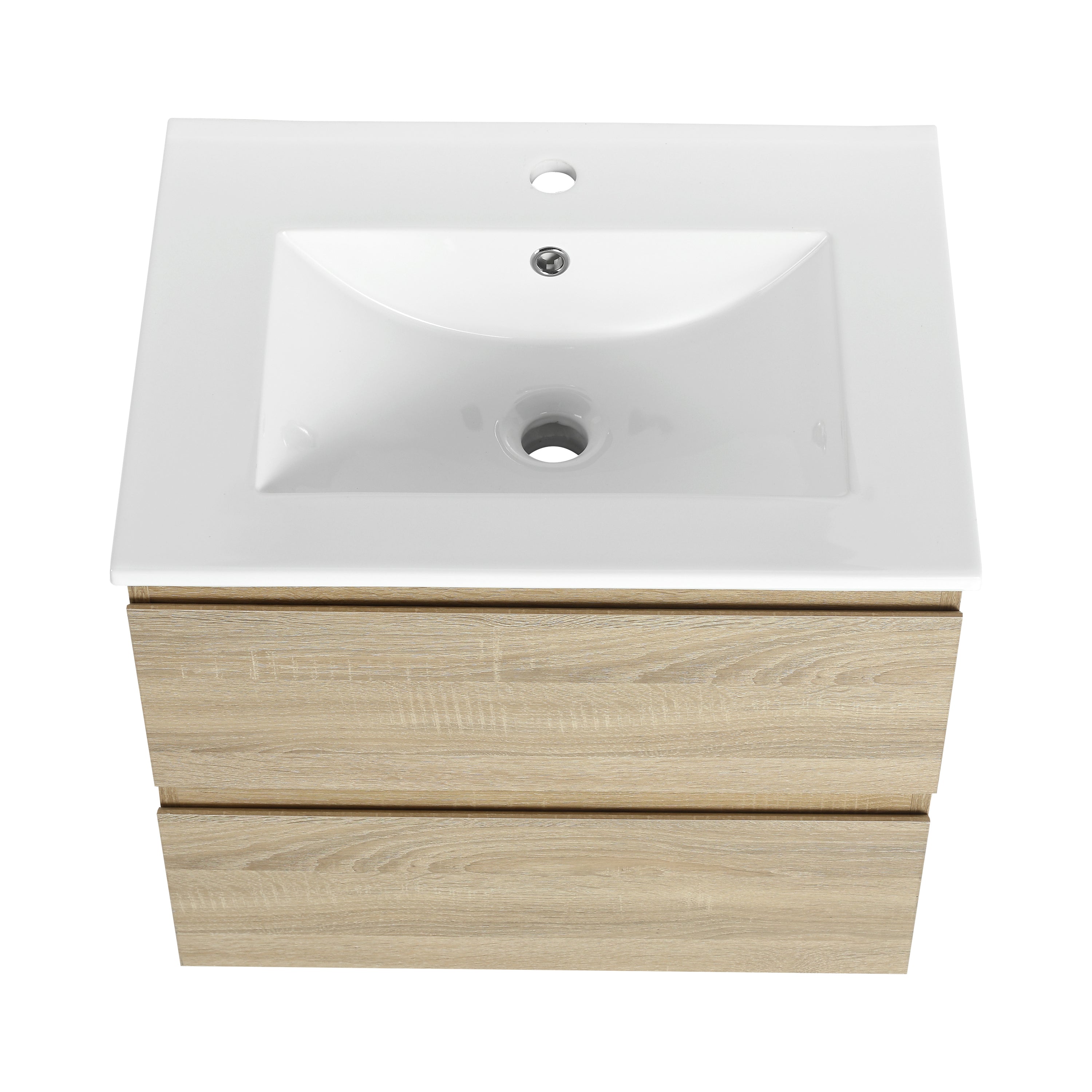 24" Wall-Mounted Bathroom Vanity With Ceramic Sink, 2-Soft Close Drawers, KD-Package