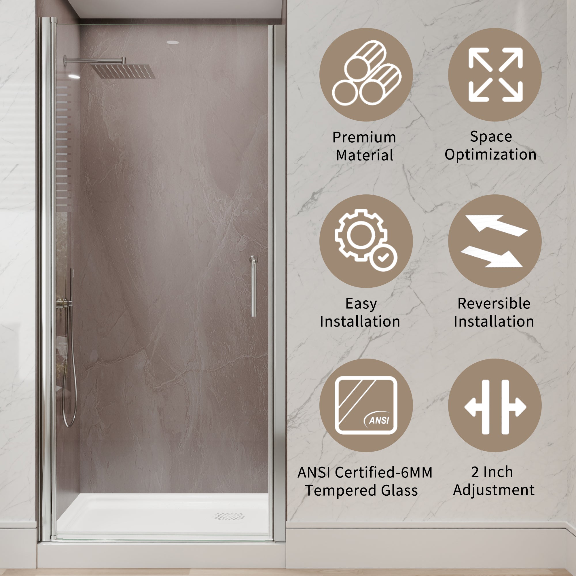 34-36 x 72 in Semi-Frameless Pivot Shower Door - 34-36 x 72 in / Chrome / Clear Glass view 5