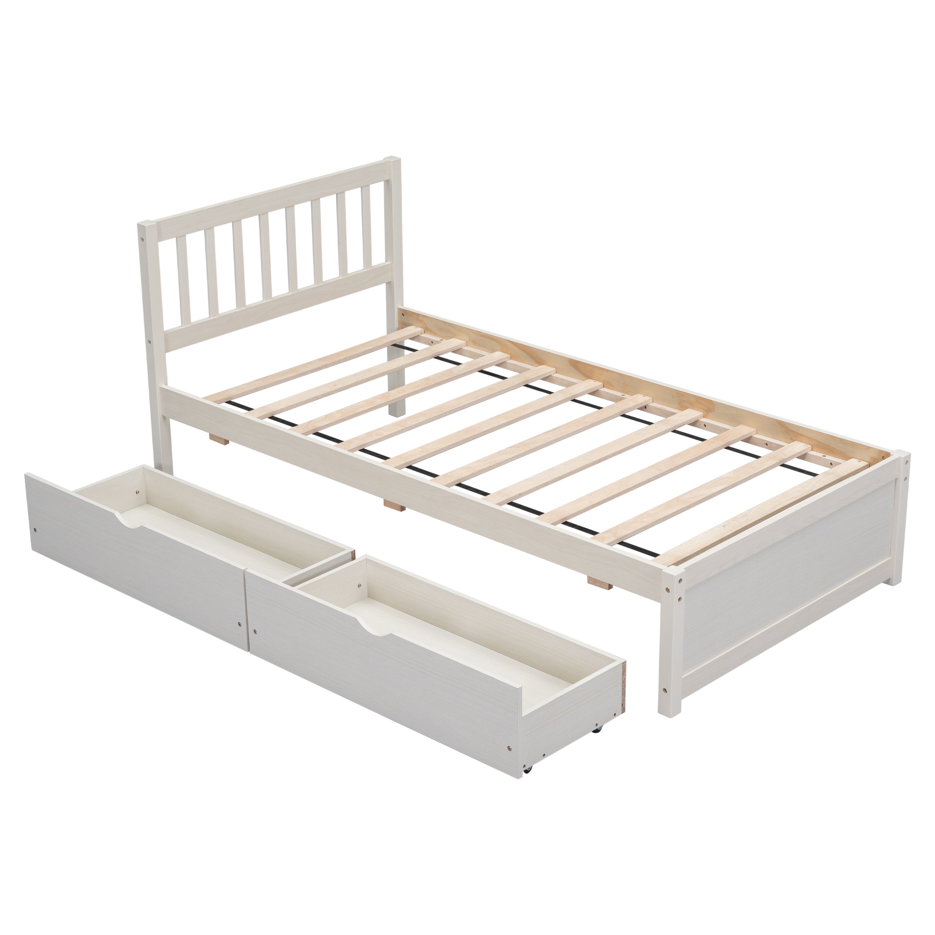 Modern Design Wooden Twin Size Platform Bed with 2 Drawers for White Washed Color