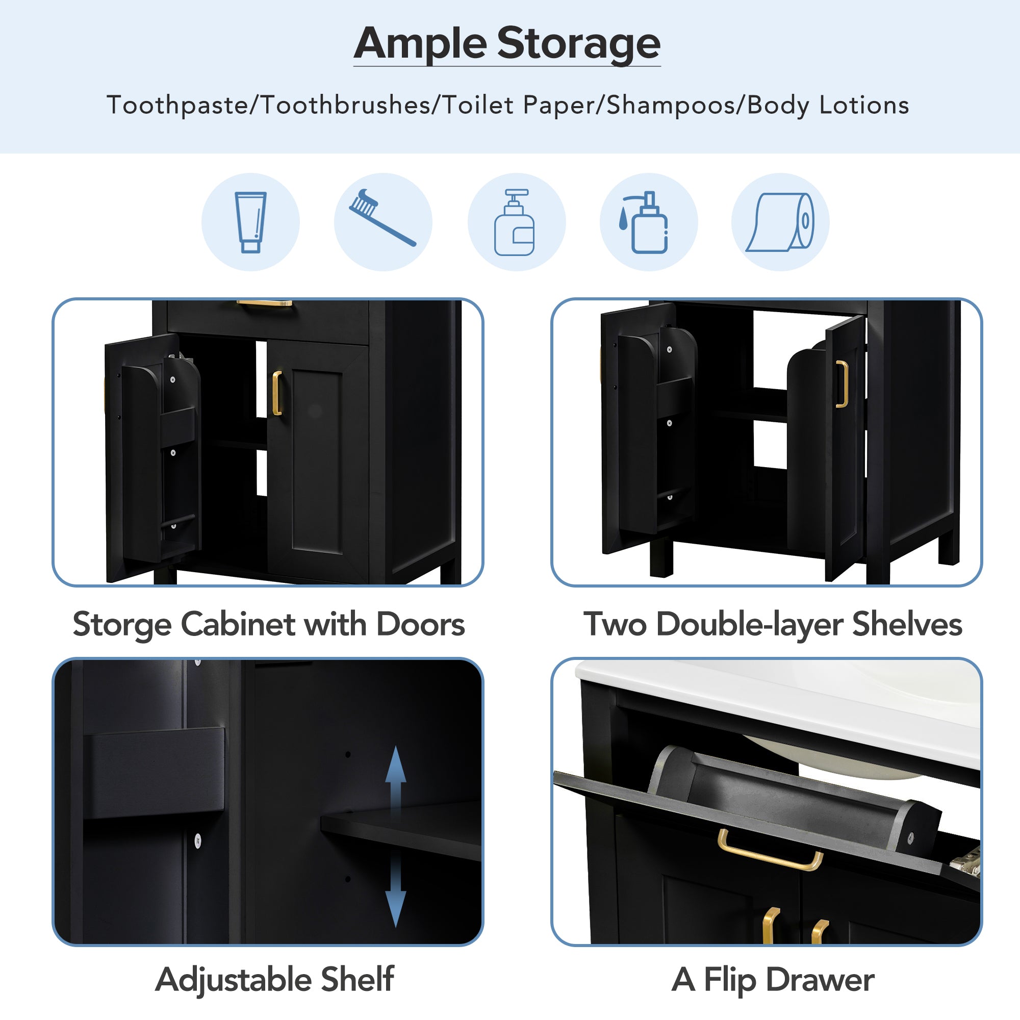 24"Bathroom Vanity Combo with Ceramic sink, Luxurious Space-Saving Vanity - W24"*D18"*H34"inch, 2 Soft Close Doors