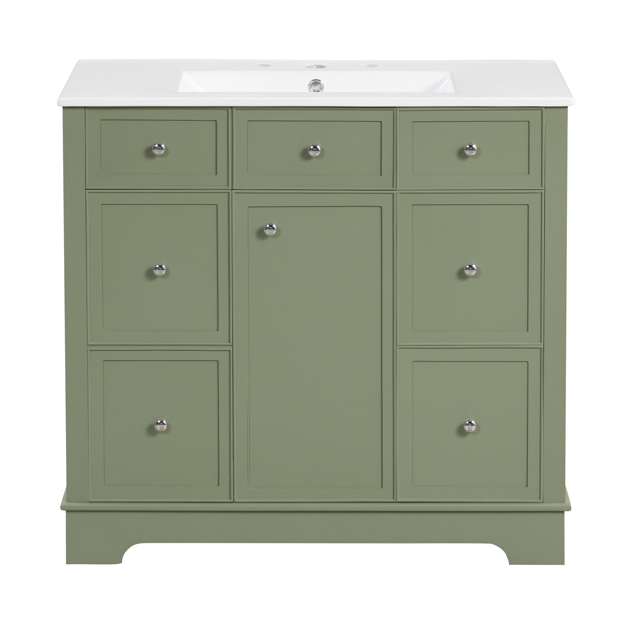 36" Bathroom Vanity with Sink, One Cabinet with Three drawers and One Flip Drawer, Solid Wood and MDF Board, Green