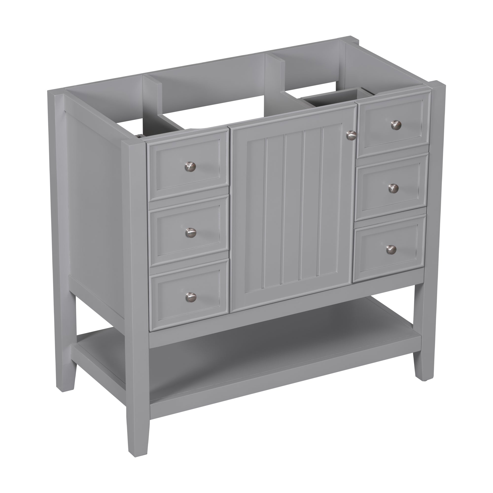 36" Bathroom Vanity without Sink, Cabinet Base Only, One Cabinet and three Drawers, Grey