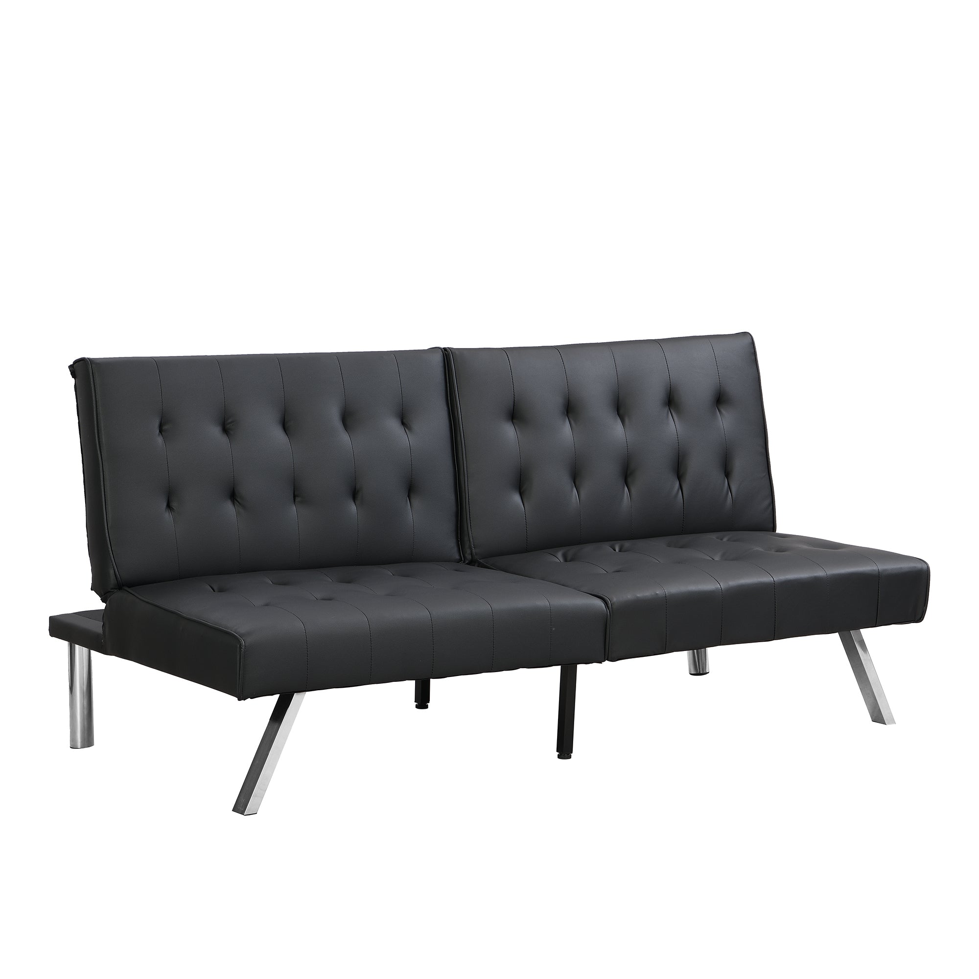 WOOD FRAME, STAINLESS LEG, FUTON, SOFA BED BLACK PVC