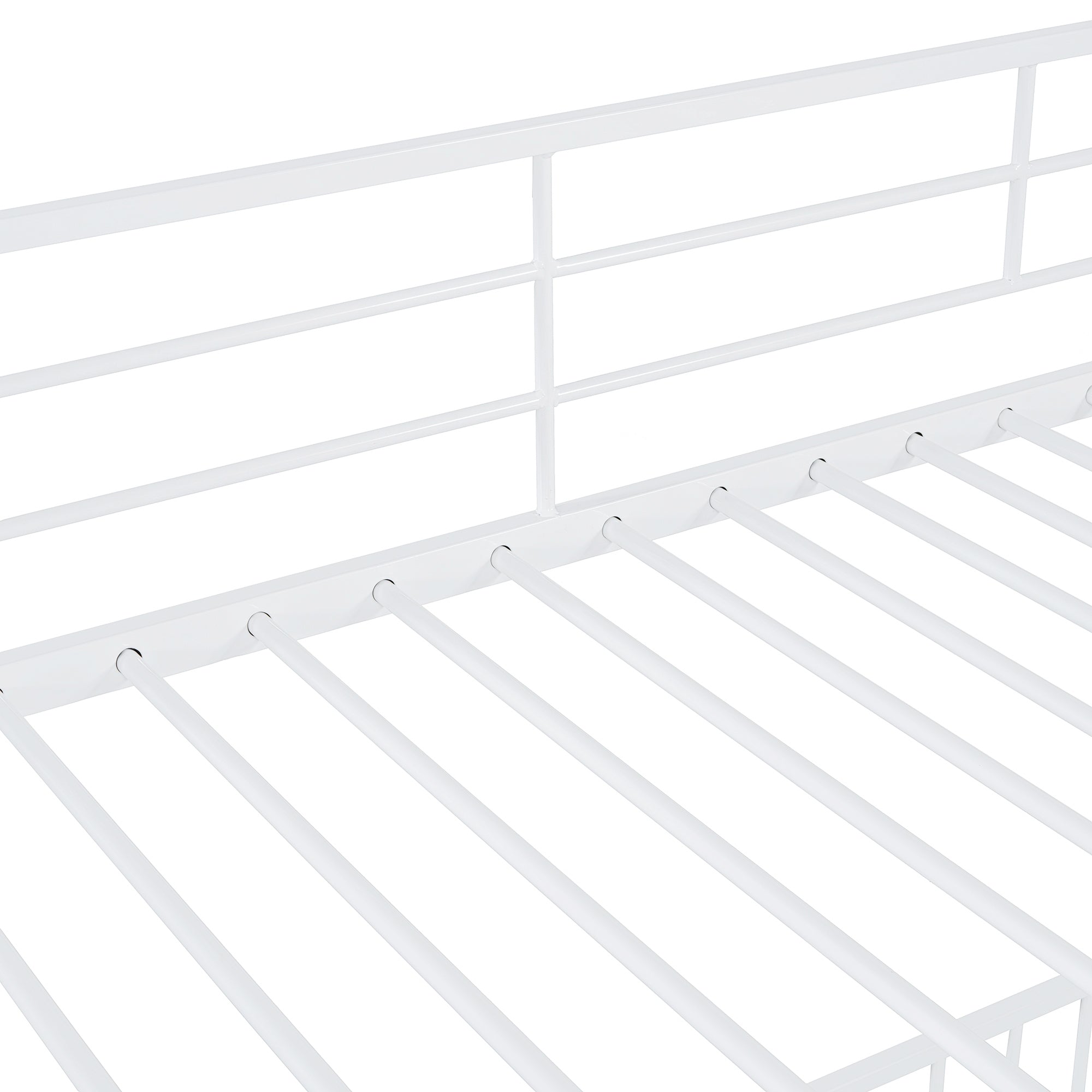 Twin over Twin Size Metal Bunk Bed with Slide and Guardrails, White