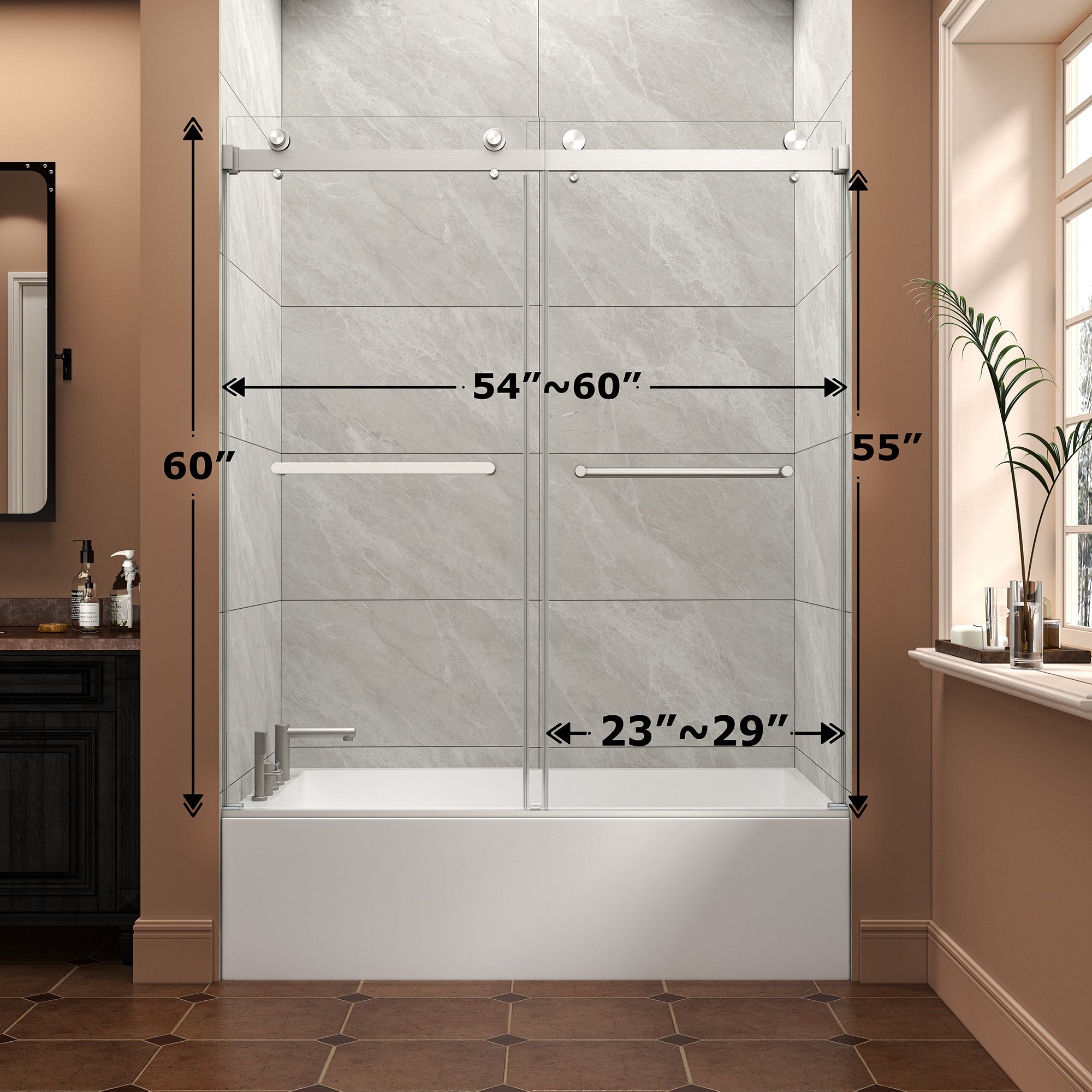 55-60 x 60 in Premium Bypass Sliding Tub Door - 55-60 x 60 in / Brushed Nickel / 5/16 in Glass view 3