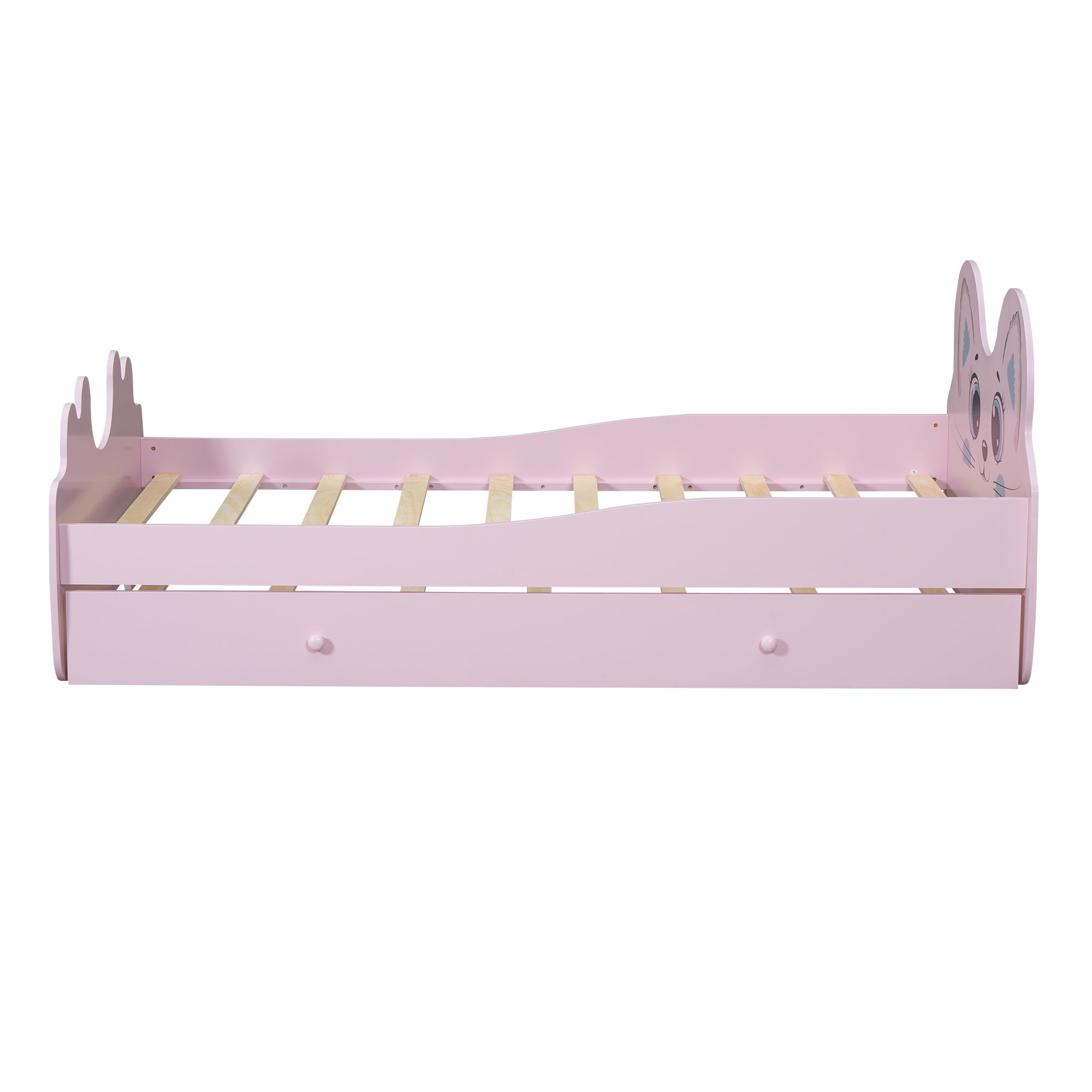 Cartoon Twin Size Platform Bed with Trundle, Pink