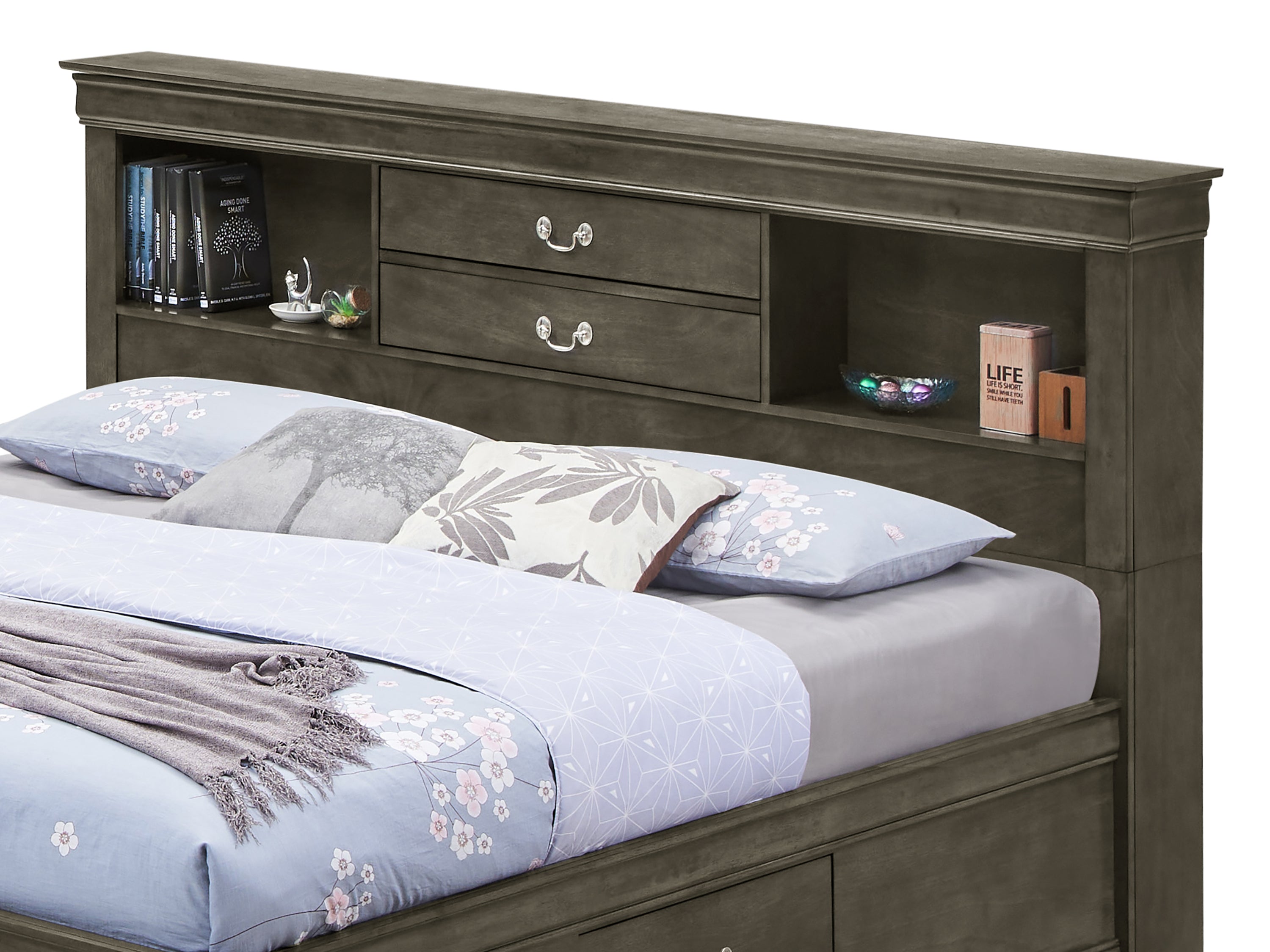 Elegant Gray Full Storage Bed