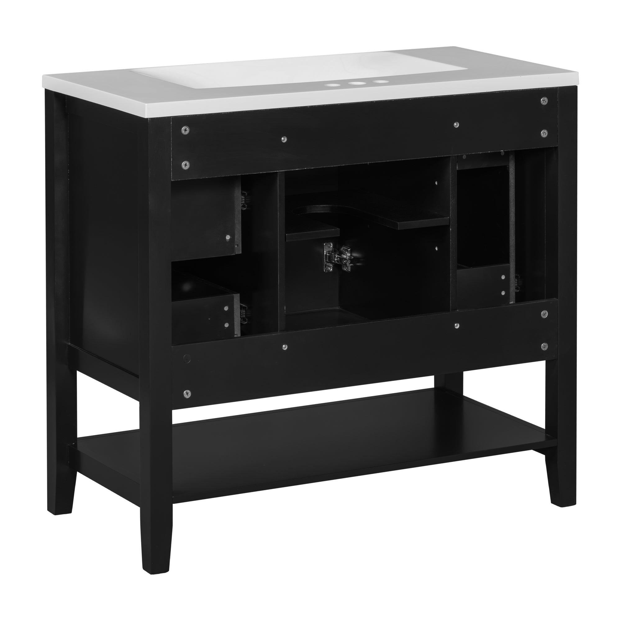 36" Bathroom Vanity with Sink Combo, One Cabinet and Three Drawers, Solid Wood and MDF Board, Black (Old Sku:SY999505AAB)