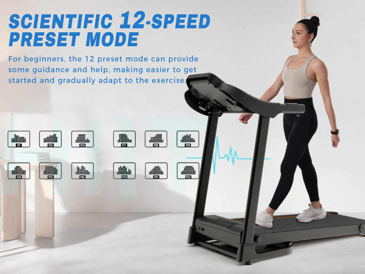 Compact Easy Folding Treadmill Motorized Running Jogging Machine with Audio Speakers and Incline Adjuster